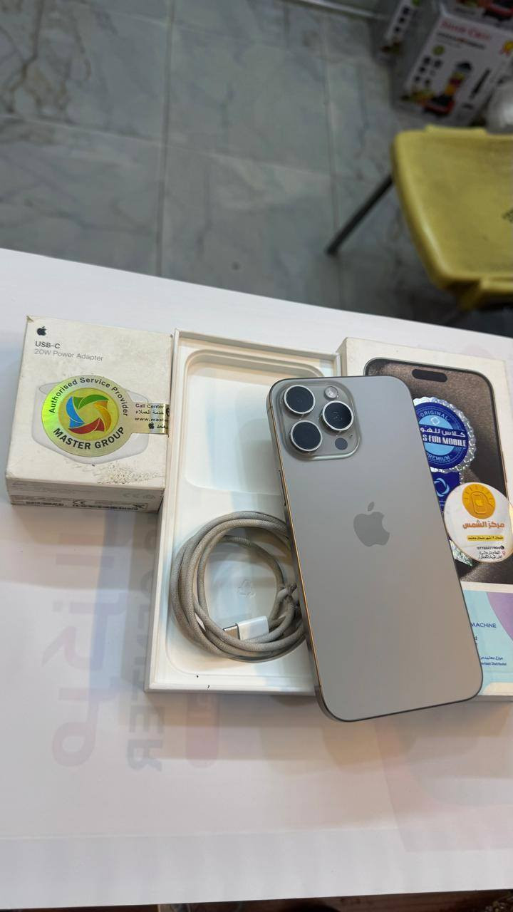 ايفون 15 برو ماكس 256
بطارية 92
نضافه 100‎%‎
شرق اوسط..  دبل سيمكارت 
كامل ملحقات الاصلية 
شركة ماستر الاصلي 
السعر مناسب 
***********
العنوان القطاع شارع السوك مجاور عوينات الكرار 
مركز الشمس
