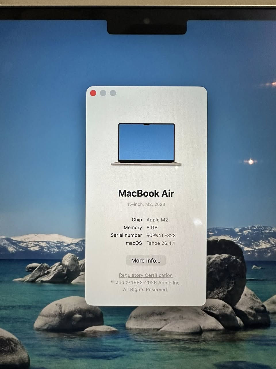 macbook air 15
m2 
ram 8 
hard 512 
مشحونة ٤ مرات شاشة ١٥ انج 
لون ذهبي نضافة ١٠٠٪؜
السعر مليون و350 وبيها مجال 
غراضها كاملة كارتونة وشاحنة
*********** 
بغداد المنصور
