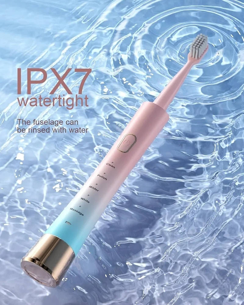 هذه فرشاة أسنان كهربائية صوتية بشحن USB ومقاومة للماء بتصنيف IPX7. 
مقاومة للماء بتصنيف IPX7، آمنة للاستخدام في الحمام. 
تتميز بـ 5 أوضاع تنظيف مختلفة (نظيف، تلميع، لطيف، تبييض، تدليك) لتلبية احتياجات العناية بالفم المختلفة. 
مؤقت ذكي مدمج يساعد في ضمان وقت تنظيف الأسنان الموصى به لمدة دقيقتين. 
تصميم بسيط وخفيف الوزن ومريح للحمل، مما يجعلها مناسبة للسفر.


**إذا كنت صاحب هذا الإعلان وتريد حذفه لأي سبب، رجاءا أرسل رسالة إلى الدعم الفني**