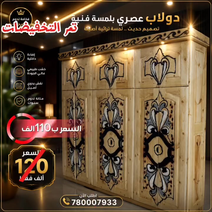 😍 تخفيضااااات كبرئ 😍
دواليب سويدي /6 فتحات بسعر ﴿120﴾ الف
😎اتخذ القرار الآن قبل نفاد الكميه 😎
و استفيد من التخفيضااااات 

😍أسعارنا في حدود إمكانياتك.😍

دواليب 6 فتحات سويدي درجه اولى 

 عرض 240  ارتفاع 220 العمق 45

الموقع :صنعاء.شارع تعز.شميله 🇾🇪🇾🇪

للطلب التواصل معنا ع الخاص📲📱وتساب واتصال 780007933
#غرف_نوم  #دولاب #صنعاء #غرف_نوم_مودرن


**إذا كنت صاحب هذا الإعلان وتريد حذفه لأي سبب، رجاءا أرسل رسالة إلى الدعم الفني**
