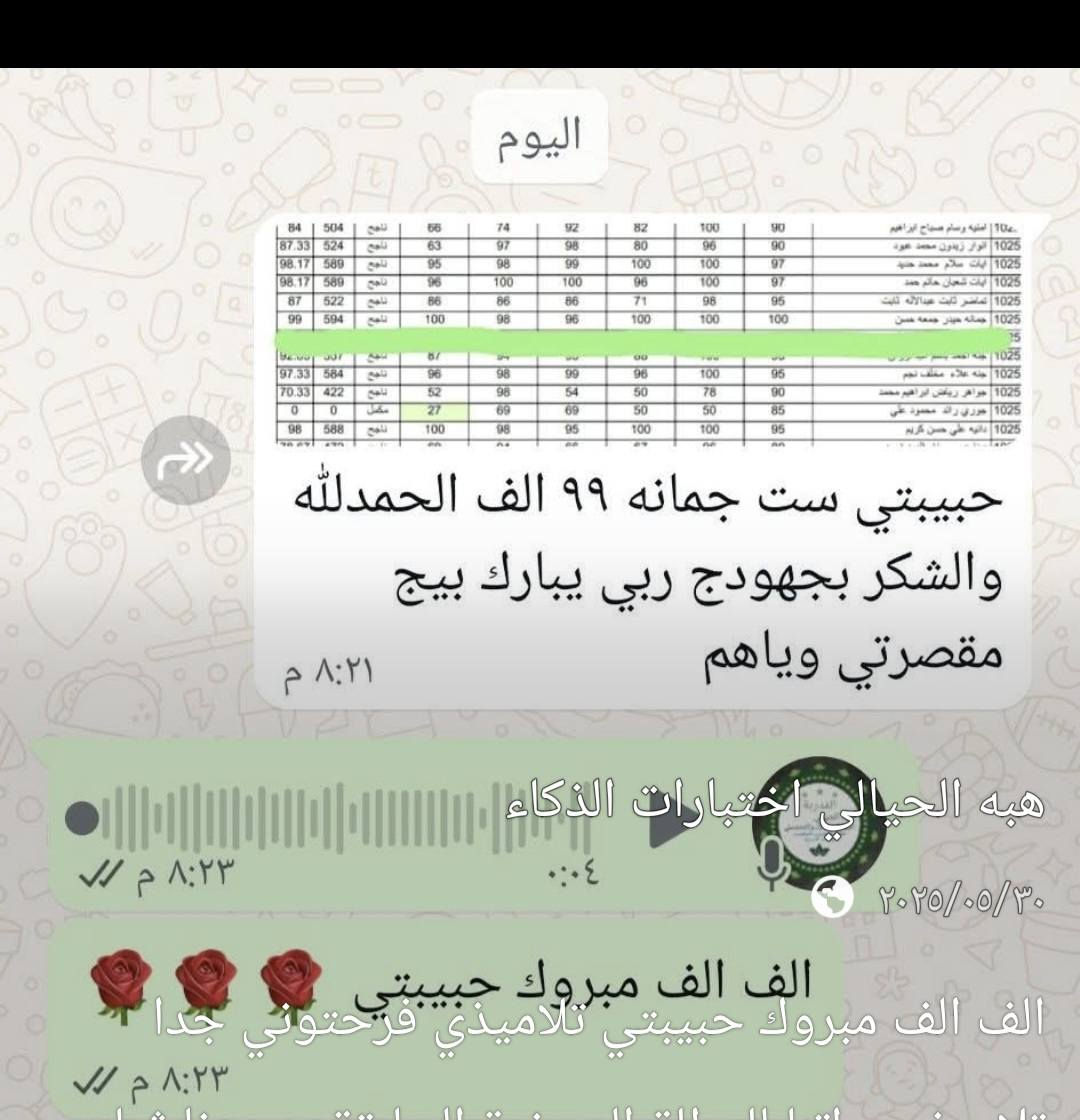 👇

📚 إعلان مراجعة مركزة – الصف السادس الابتدائي 📚
🔥 فرصة ذهبية لطلاب السادس الابتدائي للحصول على درجات عالية 🔥
تعلن الست  هبة الحيالي عن بدء: ✨ دورة المراجعة المركزة للمنهج الوزاري ✨
 موعد الانطلاق: يوم السبت 18 (إن شاء الله)
📖 وفق جدول منظم ومدروس
📝 يتضمن امتحان وزاري شامل قبل موعد كل امتحان لضمان أفضل استعداد
💯 نتائج مميزة لطلبة العام السابق
🎯 تحقيق معدلات 100 بإذن الله
📍 المكان بغداد : حي الخضراء –  حضوري والكتروني بث مباشر 
📲 للحجز وتثبيت التسجيل: يرجى إرسال الاسم على واتساب
📞 ***********
🌟 الأعداد  محدودة – سارع بالحجز 🌟
