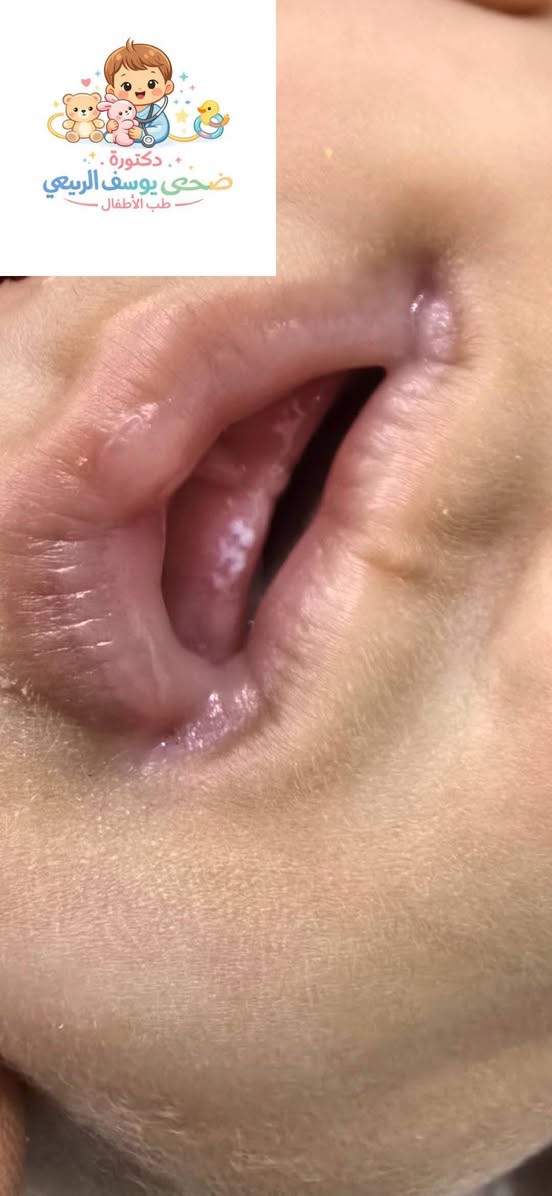 *طفلة عمرها شهرين أحضرتها والدتها لوجود بقع بيضاء داخل الفم.
هذه الحالة تسمى القلاع الفموي (فطريات الفم)، وهي حالة شائعة وبسيطة يسببها فطر المبيضات.
تكون على شكل بقع بيضاء تشبه قطع الجبن على اللسان أو اللهاة  لا تُمَسح بسهولة.

*كيف نميزها عن بقايا الحليب؟
الحليب يُمَسح ويختفي، أما الفطريات فتبقى وقد تترك احمرارًا تحتها.

*أسباب ظهورها:
• ضعف المناعة.
• استخدام المضادات الحيوية.
• عدم تعقيم قناني الرضاعة واللهايات جيدًا.

*علامات تستدعي مراجعة الطبيب 
• إذا كان الطفل حديث الولادة.
• يرفض الرضاعة أو يتألم.
• لم تتحسن خلال أسبوع.
• ظهرت حرارة أو جفاف.
*العلاج:
• قد تختفي وحدها أحيانًا، لكن غالبًا يوصف مضاد فطري موضعي للطفل من قبل الطبيب ، وأحيانًا للأم المرضع أيضًا.
• ⚠️ لا تُستخدم وصفات منزلية بدون استشارة طبية.
• الاهتمام بالتعقيم وغسل اليدين يقلل من تكرارها.
مع تمنياتنا لكم بالصحة والسلامة 
#عيادة_الدكتورة_ضحى_يوسف_الربيعي 
#بابل_قضاء_كوثى_جبلة_مجمع_الكمال_الطبي 
للحجز والاستفسار ***********
