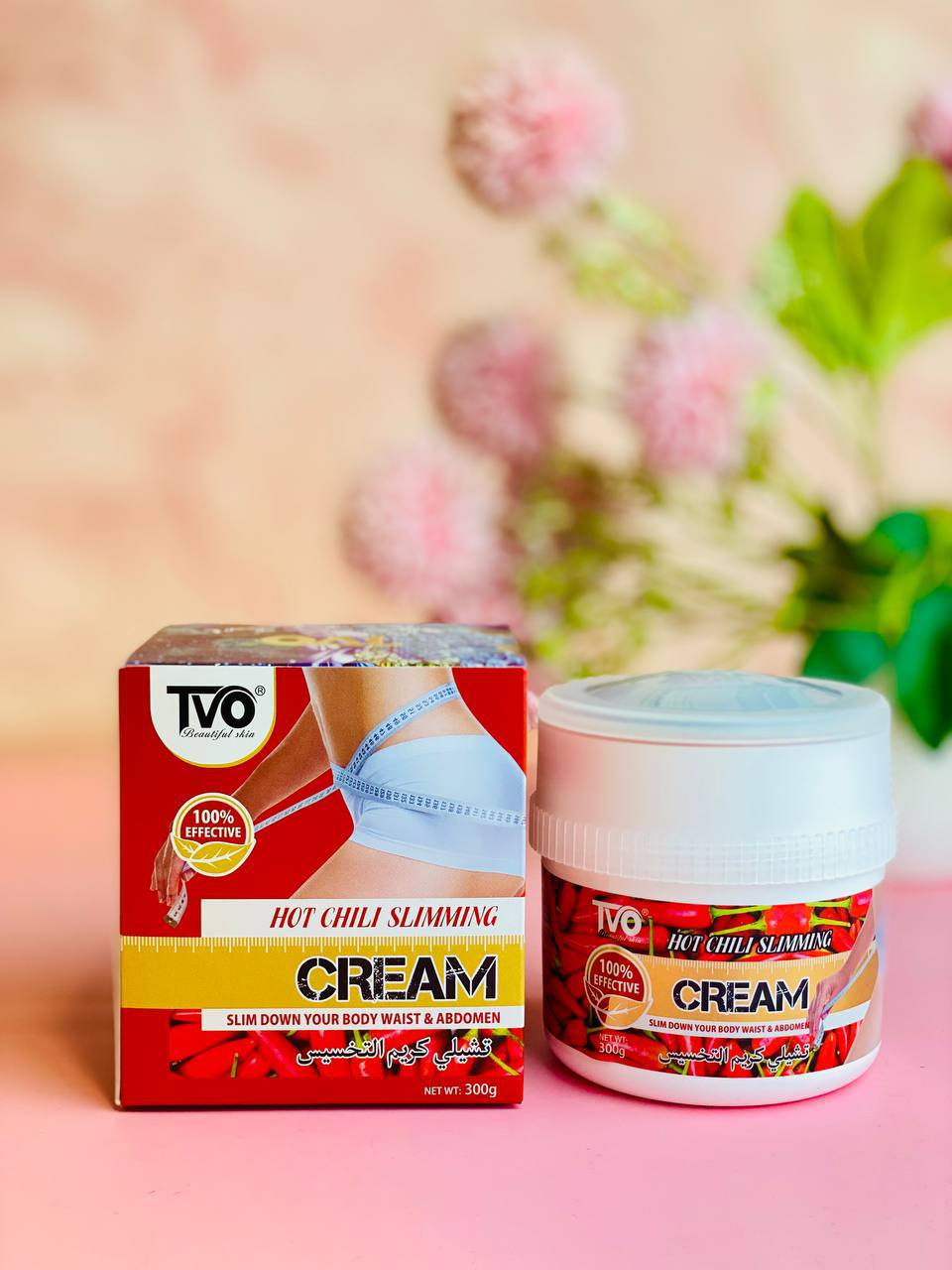 كريم "TVO Beautiful Skin Hot Chili Slimming Cream" (كريم التنحيف بالفلفل الحار).
يُستخدم هذا المنتج لتقليل الدهون في منطقة الخصر والبطن. 

تعتمد فكرة المنتج على استخدام مكونات مثل الفلفل الحار والزنجبيل لتحفيز حرق الدهون وزيادة تدفق الدم في المناطق المستهدفة. 

يمكن أن تشمل الآثار الجانبية المحتملة إحساسًا مؤقتًا بالحرارة أو الحكة أو الاحمرار. 

يُوصى عادةً باستخدام كريمات التنحيف مرتين يوميًا للحصول على أفضل النتائج، مع الاستمرار في الاستخدام لمدة تتراوح بين شهرين وثلاثة أشهر. 
الحجز خاص واتساب***********
