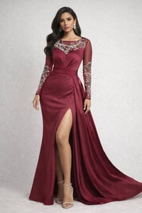 فستان ستان • ماروني • مقاس 38