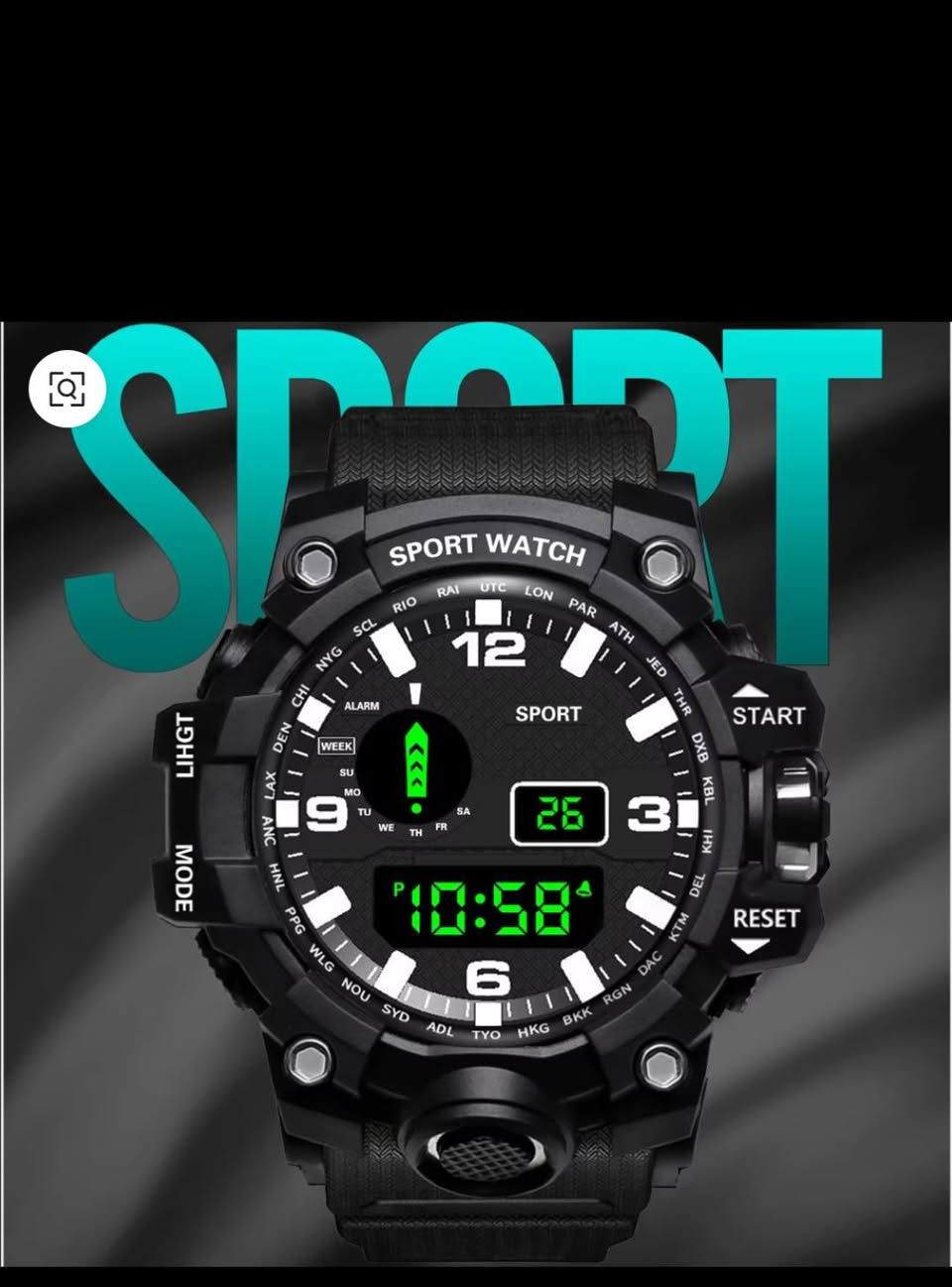 ‏للبيع: ساعة Sport Watch الرقمية العسكريه التكتيكية - الإصدار الأسود الفخم 🌑
‏​أبرز المواصفات:
‏✅ نظام الوقت: عرض مزدوج (Analog + Digital).
‏✅ الإضاءة: تدعم خاصية LED Backlight.
‏✅ المهام: توقيت عالمي، منبه يومي، وتقويم آلي.
‏✅ الحزام: سيليكون مرن وعالي الجودة مريح لليد.
‏✅ المقاومة: مقاومة للماء والأتربة (مثالية للسباحة والمطر).
‏ جديدة تماماً


**إذا كنت صاحب هذا الإعلان وتريد حذفه لأي سبب، رجاءا أرسل رسالة إلى الدعم الفني**