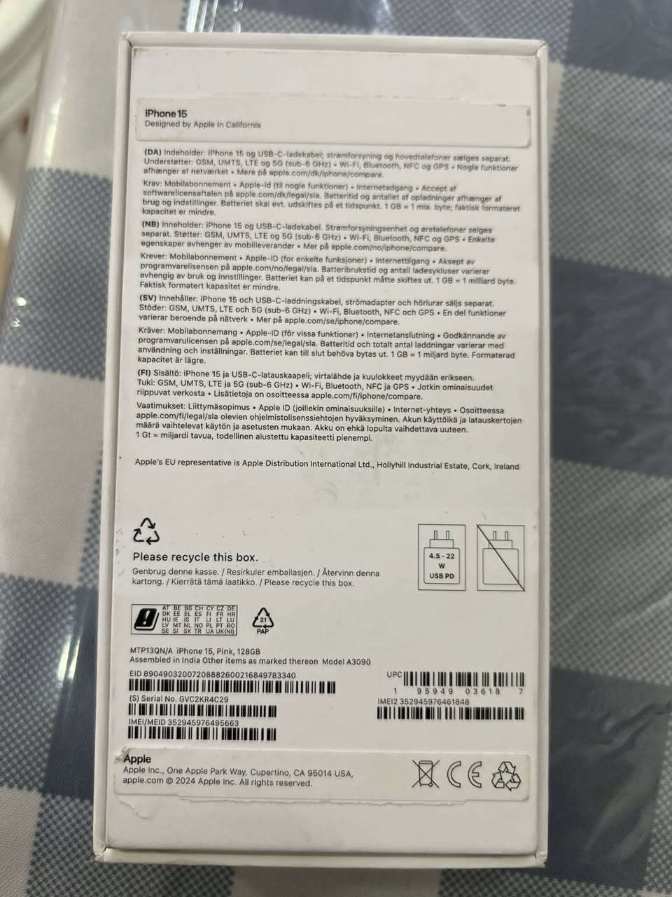إيفون 15 عدد2 
ذاكره 128
نظافه 
100/100
واحد مشحون 17 مره 
واحد مشحون 12 مره 
كامل مع جميع الملحقات 
مكان بغداد العامريه 
***********
السعر الكلي مليون و 400
