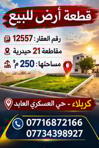 كربلاء • حي العسكري العابد • ٢٥٠م²