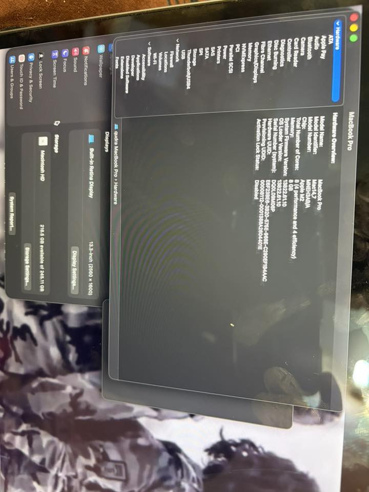 MacBook Pro m2
13.3 ing
2022
Ram: 8
SSD: 256
Battery :95 
Cycle: 75 
Price : 900.000 🔒 
*********** WhatsApp
