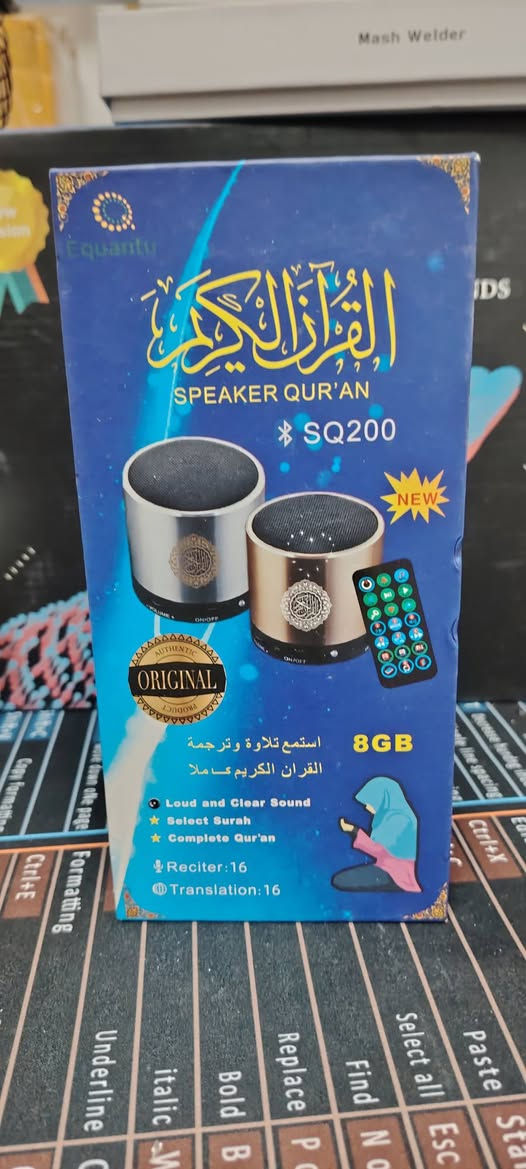 يسوه الفلوس كلها   ٣٠ الف وب العافيه
هذا الجهاز هو سماعة القرآن الكريم من ماركة Equantu، طراز SQ200، وتأتي مع ريموت كنترول للتحكم عن بعد.

تحتوي السماعة على ذاكرة داخلية بحجم 8 جيجابايت محمل عليها القرآن الكريم كاملاً بصوت مشاهير القراء.

تدعم الجهاز خاصية البلوتوث لتشغيل الملفات الصوتية من الهاتف، بالإضافة إلى الترجمة الصوتية لأكثر من لغة. [1, 2, 3, 4]

هذا الجهاز هو سماعة القرآن الكريم من ماركة Equantu، طراز SQ200، وتأتي مع ريموت كنترول للتحكم عن بعد.


**إذا كنت صاحب هذا الإعلان وتريد حذفه لأي سبب، رجاءا أرسل رسالة إلى الدعم الفني**
