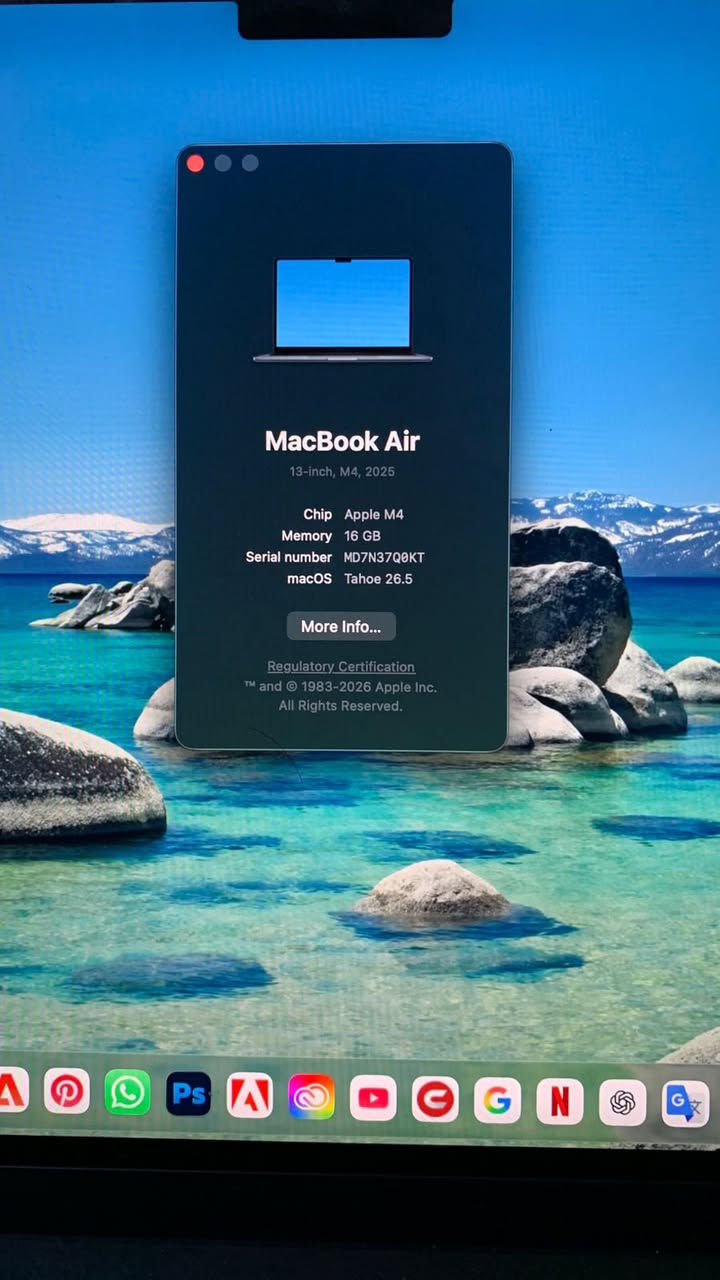 MacBook m4 air
لون meed night 

نسخه الشرق الاوسط 

بعدها بالضمان 

الرام 16 كيكا 

الذاكره 512 

البطاريه 100‎%‎ 

مشحون 52 مره فقطط

السعر 1.650.000وبي مجال بسيط 

 

بغداد العامرية 

***********
