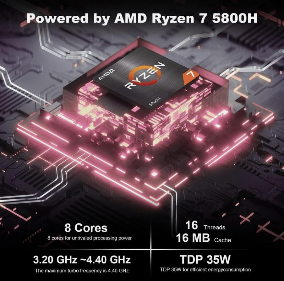 🚀 GEEKOM A5 Mini PC | Powerful Performance
• Model: GEEKOM A5 (Regulatory Model: A 5)

• Processor (CPU): AMD Ryzen™ 7 5800H
(8 Cores / 16 Threads, up to 4.4GHz Max Boost)
• Graphics (GPU): AMD Radeon™ Graphics
• Memory (RAM): 32GB DDR4 SO-DIMM
• Storage (SSD): 512GB M.2 NVMe PCIe SSD
• Operating System: Windows 11 Pro (Pre-installed)
• Connectivity: Wi-Fi 6 + Bluetooth 5.2
• Ports: Dual HDMI 2.0, USB-C, USB 3.2 Gen 2, 2.5G LAN
• Compact Design: Ultra-small form factor, perfect for home office, gaming, and 4K media

هذا الجهاز يعتبر "وحش صغير"؛ مواصفاته ممتازة جداً بالنسبة لحجمه، خاصة مع وجود 32 جيجا رام ومعالج Ryzen 7 من الفئة H القوية ويدعم الكثير من الالعاب بسلاسة وجودة ممتازة

التواصل واتس اب او خاص ماسنجر 

***********
