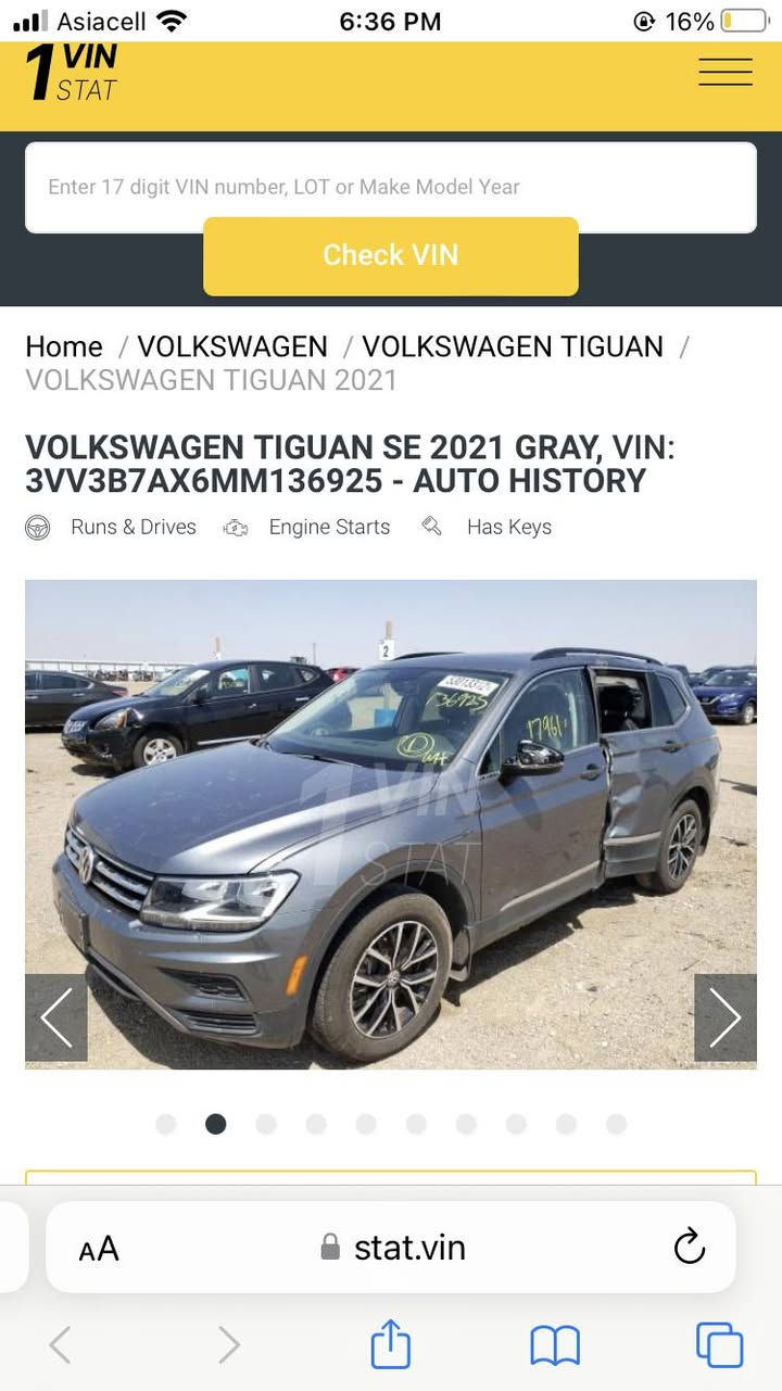 السلام عليكم
تيگوان موديل ٢١ 

فتحة سقف 

بصمة 

سبعة راكب 

وباقي المواصفات 

رقم اربيل 

السعر ١٥٧ وبيها شويا مجال

***********
