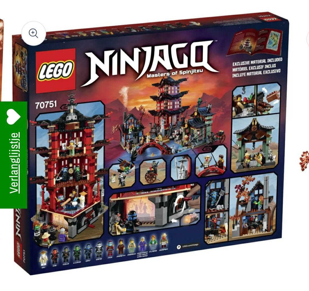 ليكو كوبي يجنن كبس الي يريده خاص وتفاصيل اسفل صورة
 الطقم المميز الذي يظهر في الصورة هو **LEGO Ninjago "Temple of Airjitzu"** (معبد الأيرجيتزو)، ويحمل الرقم المرجعي **70751**.
يعتبر هذا الطقم من أكثر مجموعات ليغو نينجاغو شهرة وتفصيلاً، حيث تم تصميمه كتحفة فنية تحاكي العمارة الآسيوية التقليدية.
### تفاصيل المجموعة
 * **عدد القطع:** 2,028 قطعة تقريباً.
 * **المجسمات الصغيرة (Minifigures):** يأتي الطقم مع 12 شخصية مميزة، تشمل نينجا النينجاغو الرئيسيين (كاي، لويد، جاي، زين، كول، نيا)، بالإضافة إلى شخصية "وو" (Sensei Wu)، وميسكو، وداريت، وغيرهم من شخصيات القرويين والأعداء.
 * **المميزات التصميمية:**
   * **المعبد الرئيسي:** يتكون من عدة طوابق بتفاصيل دقيقة، ويشمل قاعة اجتماعات وغرفاً للمخطوطات، مع ميزات ميكانيكية لفتح الأبواب.
   * **السوق والمباني الجانبية:** يحتوي على سوق صغير، ومسرح للدمى المتحركة، وجسر مقوس أحمر، وتفاصيل طبيعية مثل الأشجار اليابانية.
   * **الإكسسوارات:** يتضمن الطقم عربة خشبية، أسلحة نينجا متنوعة، وديكورات داخلية دقيقة تعكس أجواء عالم النينجاغو.
### صور إضافية وتفاصيل
بما أنني نموذج ذكاء اصطناعي، يمكنني وصف جوانب أخرى للمجموعة لتتخيلها بشكل أفضل:
> **نصيحة للبناء:** هذا الطقم يعتبر من المجموعات "الكبيرة" (Display Sets)، وهو مناسب جداً للعرض كقطعة ديكور بجانب كونه لعبة. البناء يعتمد على تقنيات معمارية ذكية لاستغلال المساحات داخل المعبد.
> 
 * **من الداخل:** إذا قمت بفتح المعبد، ستجد تفاصيل دقيقة مثل الشموع، المخطوطات القديمة، وأماكن مخصصة لتدريب النينجا.
 * **النمط العام:** يتميز بألوانه الغنية (الأحمر والأسود بشكل أساسي) مع لمسات من الأخضر والبيج لتعطيه مظهراً واقعياً وتاريخيا


**إذا كنت صاحب هذا الإعلان وتريد حذفه لأي سبب، رجاءا أرسل رسالة إلى الدعم الفني**