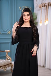 فستان لينن • سواد فاحم • فري سايز ٩٠ كيلو