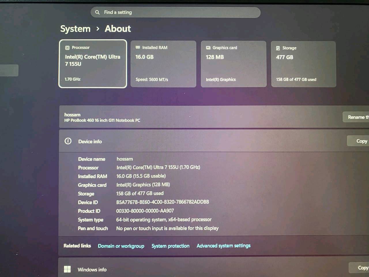 للبيع: لابتوب HP ProBook 460 G11 بحالة ممتازة جداً (شبه جديد) جيل حديث
العنوان المقترح: لابتوب HP ProBook 460 16-inch G11 - معالج Ultra 7 قوي جداً للعمل والدراسة والتصميم.
المواصفات الفنية بالتفصيل:
  الموديل: HP ProBook 460 16 inch G11 Notebook PC
  المعالج (Processor): Intel CoreTM Ultra 7 155U (سرعة تصل إلى 1.70 GHz وتصل لأعلى مع التوربو) - معالج ذكي قوي واقتصادي جداً في استهلاك البطارية.
  الذاكرة العشوائية (RAM): 16.0 GB بسرعة فائقة جداً (5600 MT/s).
  الهارد (Storage): SSD بمساحة 477 GB (سريع جداً في الإقلاع وفتح البرامج).
  الشاشة: بحجم 16 بوصة بدقة ممتازة، حواف نحيفة (تصميم عصري ومريح للعين).
  كارت الشاشة (Graphics): Intel Graphics.
  الصوت: نظام صوتي مميز واحترافي من poly studio.
مميزات إضافية في الجهاز:
 تحتوي لوحة المفاتيح على أرقام جانبية كاملة (NumPad) مناسبة جداً لأصحاب المحاسبة والهندسة والكتابة.
 يحتوي على مستشعر بصمة إصبع لفتح الجهاز بأمان وسرعة.
 نظام التشغيل: Windows 11 الأصلي مفعل وجاهز.
 تصميم خارجي أنيق جداً باللون الفضي المعدني، خفيف الوزن بالنسبة لحجمه.
حالة الجهاز:
 نظيف جداً وبحالة ممتازة (شبه جديد) والـصـور تـوضـح نـظـافـة الـبـودي والـشـاشـة.
 الموقع: بغداد
 الدورة
السعر 900 الف