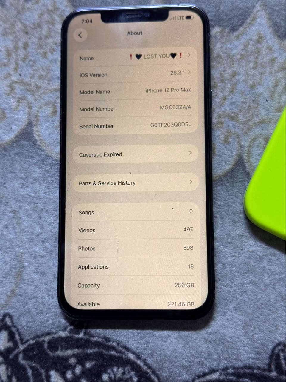 ئایفۆن ١٢پرۆماکس zaa شاشەو پاتری گۆرایە  ئی سەر جیهازی لەسەرە ئەصلە بەس شاشەکەی درزەکی گچکەی تێدایە ٢٥٦گێگایە  زۆر خاوینە جیهازەکە رسمو هەمووشتیشیم پۆست کردیە تکایە موشتەری نی چات مەکە 
شوێنم هەولێرە *********** واتساب و ڤایبەری لەسەرە ٣٥٠هەزار و هەندەک محامەلە أربيل, العراق
