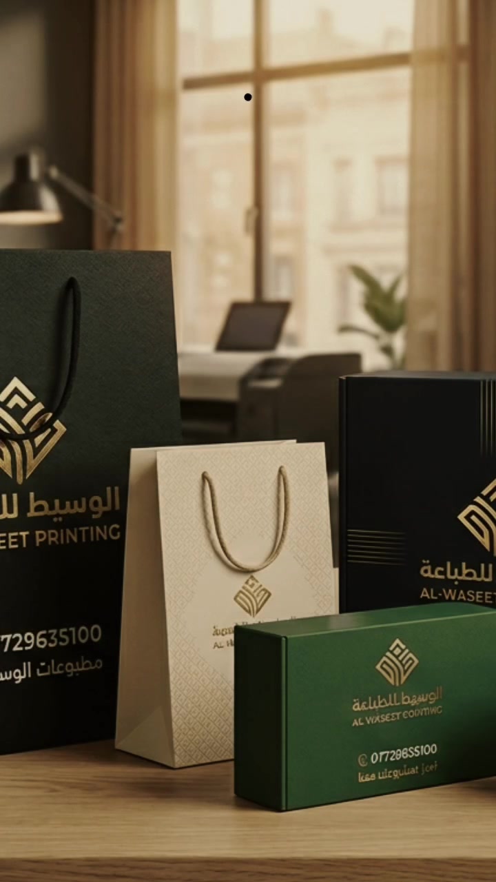[شعار الوسيط للطباعة والتغليف]
​"لأن التفاصيل تصنع الفارق.. نصنع لهويتك التجارية غلافاً يليق بها"
​✨ خدماتنا:
​طباعة وتجهيز الأكياس الورقية والعلب الكرتونية الفاخرة.
​تصميم وتنفيذ الهوية البصرية المتكاملة للمشاريع.
​📞 للطلب والاستفسار:
***********
​👤 للتنسيق والمتابعة (ست عذراء):
***********
​📬 مستعدون لتلبية طلباتكم وتوصيلها أينما كنتم.

