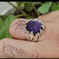 خاتم من حجر الجمشت الافريقي الطبيعي صياغة يدوية ثقيلة فضة عيار ٩٢٥. يو...