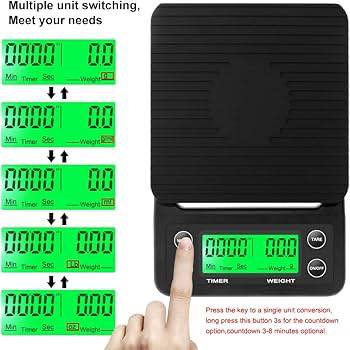 متوفر .. 10 قطع فقط .
ميزان قهوة رقمي مع مؤقت إلكتروني (Timer Scale) مخصص لتحضير القهوة المقطرة والـ V60.

أبرز مواصفات الميزان 
شاشة رقمية: شاشة LCD واضحة ومزودة بإضاءة خلفية خضراء.
مؤقت مدمج: يساعد على حساب وقت الاستخلاص والصب بدقة.
خاصية الوزن الفارغ (TARE): تصفير وزن الوعاء أو الإناء لحساب وزن القهوة أو الماء فقط.
تغيير الوحدات (MODE): التحويل بين وحدات القياس المختلفة مثل الغرام، الأونصة، والمليلتر.
مصدر الطاقة: يعمل بواسطة بطاريتين من نوع AAA (مشمولة مع الجهاز).

السعر والتفاصيل خاص .. 
متوفر توصيل ..


**إذا كنت صاحب هذا الإعلان وتريد حذفه لأي سبب، رجاءا أرسل رسالة إلى الدعم الفني**