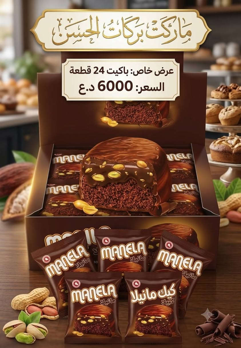ماركت بركات الحسن 
متوفر 
شوكولا مانيلا 🍩🍩🍫🍫😋🤩
شوكولا لبس 
اصابع ويفر 
التوصيل مجاني داخل المجمع 
العنوان مجمع الدوح الشارع العام الحولي نزلة ابن يقطين 
للاستفسار الاتصال او المراسلة 
***********
***********
