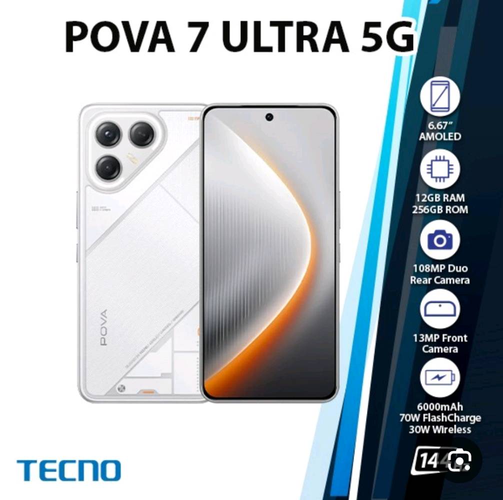 موبايل تكنو بوفا 7الترا 5G مستعمل ونضافتة 100% وبي عدسة حماية للكاميرات وكارتون الشركة 
للبيع ب350الف او مراوس ب ايفون 13برو ماكس حتة لو انطي فرق