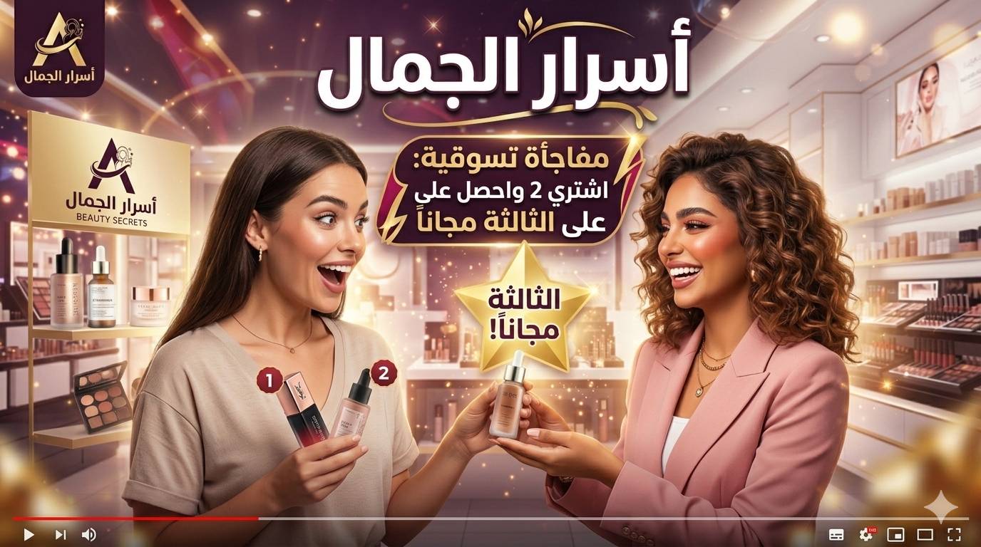 عروضنا الذهبية بدأت! ✨
لكل امرأة تبحث عن سحر الإشراق، "أسرار الجمال" يمنحكِ فرصة لا تُفوّت: اشتري قطعتين من مستحضراتكِ المفضلة، واحصلي على الثالثة هدية مجانية بالكامل! 🎁
دللي بشرتكِ الآن بنفحات الجمال والنضج، واكتشفي المفاجأة التي تنتظركِ.
تابعي تفاصيل العرض كاملة عبر قناتنا على اليوتيوب وسارعي بالطلب! ?

للتواصل ***********