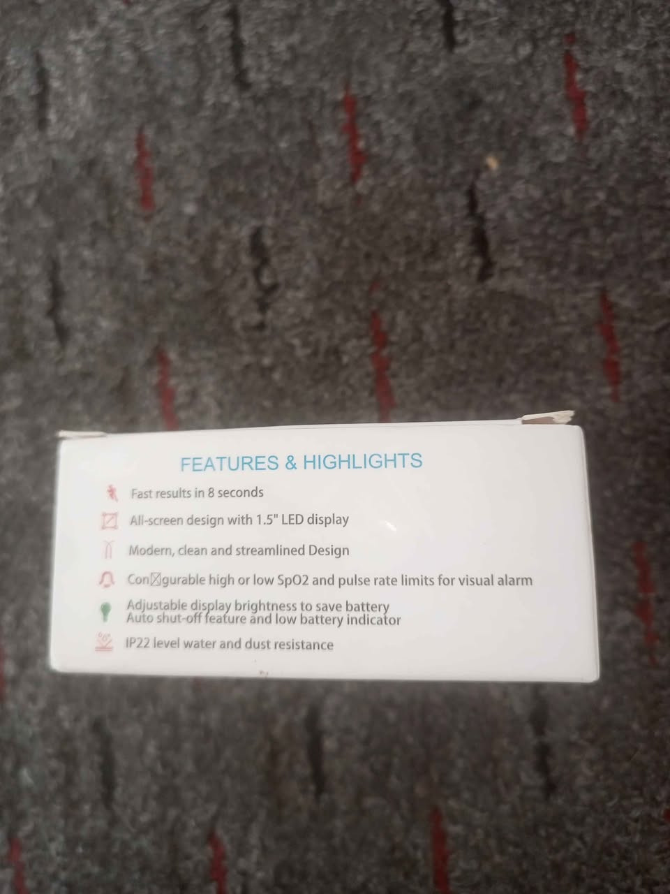 هذا المنتج هو جهاز قياس نسبة الأكسجين في الدم (Pulse Oximeter) من ماركة U-Kiss، طراز YM101. 
المميزات: شاشة LED بحجم 1.5 بوصة.
الوظيفة: يقيس تشبع الدم بالأكسجين (SpO2) ومعدل ضربات القلب (bpm PR).
المؤشرات: يعرض أيضًا مؤشر التروية (PI). دهوك, العراق


**إذا كنت صاحب هذا الإعلان وتريد حذفه لأي سبب، رجاءا أرسل رسالة إلى الدعم الفني**