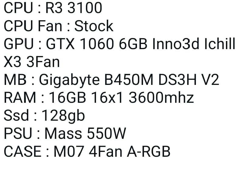 السلام عليكم pc للبيع المواصفات 👇 بصورة شرط الفحص رايدهة 325 بيهة مجال رقم رصيد + واتساب ***********
ملاحضه. توصيل ما عندي و العنوان ناصرية 
يجي وياهة ماوس باد + هارد 1 تيرة  هدية
