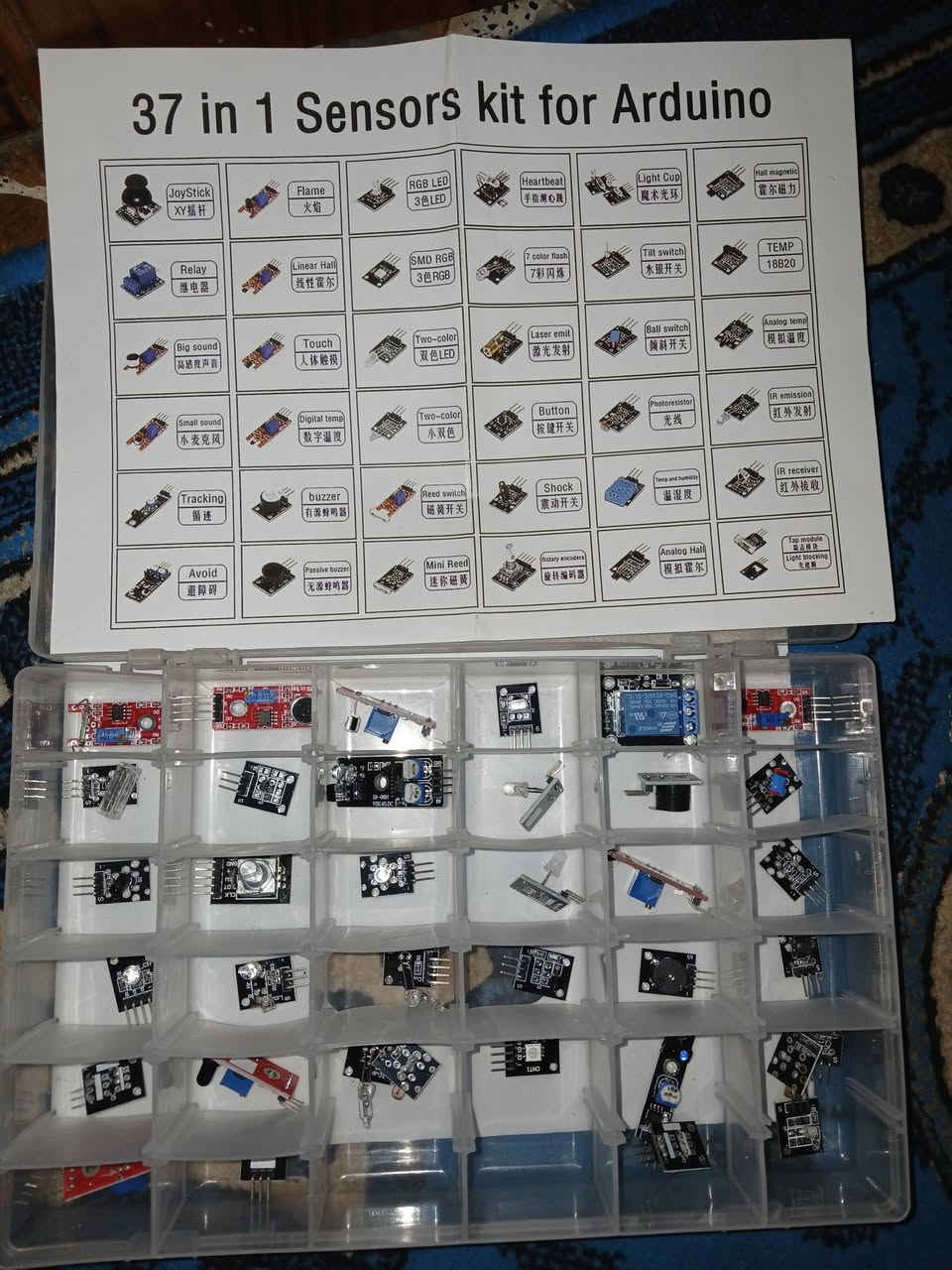 السلام عليكم
1️⃣ كت اردوينو يحتوي على 
🔹️ اردوينو اونو مع قطعة توصيل 
🔹️ اسلاك توصيل 
🔹 stepper motor مع لوحة التشغيل الخاصة به
🔹 LEDs بألوان مختلفة
🔹 remote control 
🔹 joystick module عصا التحكم
🔹 9v rechargeable battery 
🔹 bread board
🔹مقاومات مختلفة 
🔹محول فولطية
مع قطع اخرى

2️⃣ كت سنسرات ( 37 حساس ):
: عصا تحكم (XY摇杆)
Flame: مستشعر لهب
RGB LED: إضاءة LED ثلاثية الألوان (3色LED)
Linear Hall: مستشعر هول خطي 
SMD RGB: مستشعر ألوان RGB سطحي 
7 color flash: مستشعر فلاش 7 ألوان 
Heartbeat: مستشعر نبضات القلب
Light Cup: مستشعر كأس الضوء
Hall magnetic: مستشعر هول مغناطيسي (霍尔磁力)
Relay: مرحل 
TEMP 18B20: مستشعر درجة حرارة (18B20)
Tilt switch: مفتاح إمالة 
Big sound: مستشعر صوت عالي الحساسية 
Touch: مستشعر لمس 
Two-color: مستشعر ثنائي اللون 
Laser emit: باعث ليزر 
Ball switch: مفتاح كرة 
Analog temp: مستشعر حرارة تماثلي 
Small sound: مستشعر صوت صغير 
Digital temp: مستشعر حرارة رقمي 
Button: مفتاح زر
Photoresistor: مقاومة ضوئية 
IR emission: باعث أشعة تحت حمراء 
Tracking: مستشعر تتبع خط
IR receiver: مستقبل أشعة تحت حمراء
Buzzer: طنان 
Reed switch: مفتاح مغناطيسي 
Shock: مستشعر اهتزاز
Temp and humidity: مستشعر حرارة ورطوبة 
Tap module: وحدة نقر (Light blocking)
Avoid: مستشعر تجنب عوائق 
Rotary encoders: مشفرات دوارة 
Analog Hall: مستشعر هول تماثلي 
Mini Reed: مفتاح مغناطيسي صغير 

السعر : 80 الف 
مكاني : بغداد منطقة الحبيبية شارع السجة قرب مدرسة تغلب الابتدائية


**إذا كنت صاحب هذا الإعلان وتريد حذفه لأي سبب، رجاءا أرسل رسالة إلى الدعم الفني**