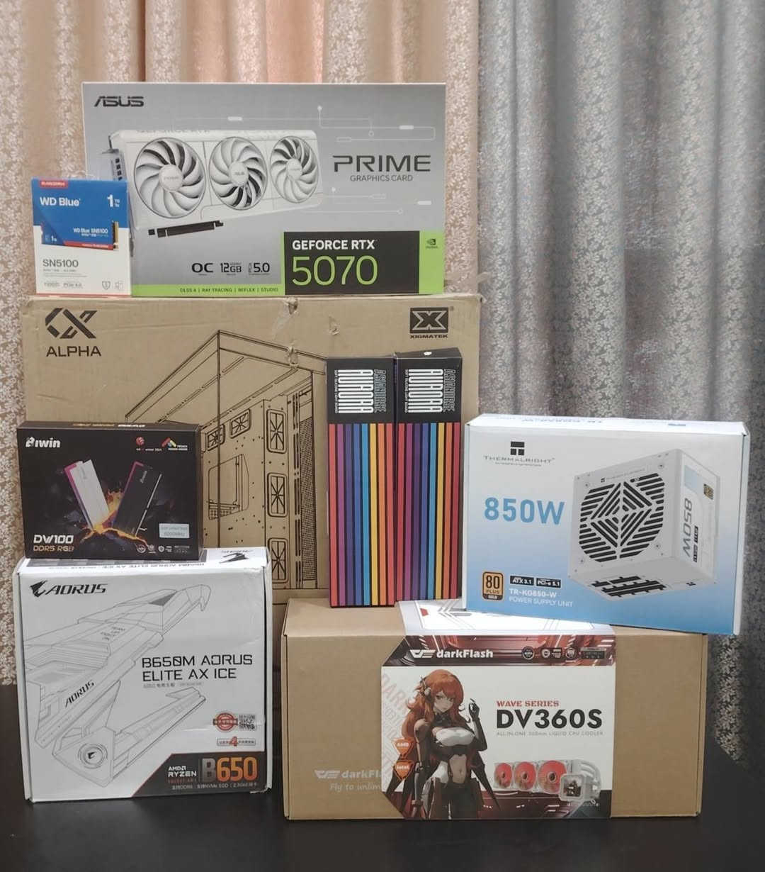 كيس للبيع❄️ بعده جديد لوك وباقي ضمان من مكتب خليفة ستور
RYZEN5 9600X

 GIGABYTE B650M AORUS ELAIT AX ICE

RAM 32GB DDR5 16X2 BIWIN DW100  6000hz RGB 

ASUS PRIME RTXTM 5070 White 12G OC

M.2 SSD1TB WD BLUE SN5100 NVME GEN4 7100 M.2

DARKFLASH DV360S WHITE

THERMALRIGHT TR-KG850 GOLD PC15

CASE XIGMATEK AQUA ULTRA ARCTIC WH

AsiaHorse ARGB Kit M.B White

AsiaHorse ARGB Kit GPU White

Windows 11 Pro Original Key

السعر 2,500,000

مكاني ناصرية رقمي ***********
توصيل موجود
