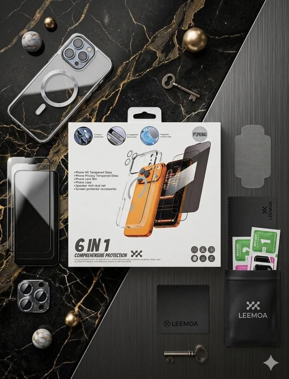 توفر لدينا بكج حمايه 6in1 يحتوي على 
لاصق مضلل مع لاصق hd 
لاصق كامره مع فلتر سماعه حديد اصلي 
درع شفاف ماك سيف كوالتي جدا عالي

X max 
11
11 pro max 
12
12 pro max 
13
13 pro 
13 pro max 
14 pro max 
15 pro max 
16 pro max 
17 pro max 

S 23 ultra 
S 24 ultra 
S 25 ultra


**إذا كنت صاحب هذا الإعلان وتريد حذفه لأي سبب، رجاءا أرسل رسالة إلى الدعم الفني**