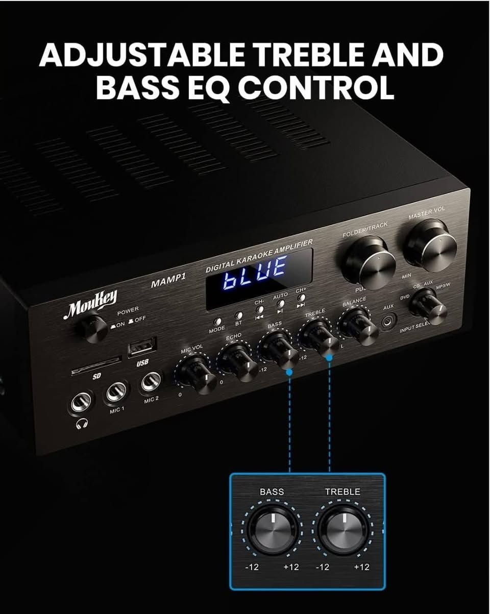 أجهزة استقبال ستيريو من Moukey مزودة بتقنية بلوتوث 5.0، نظام مكبر صوت ستيريو بقوة 400 واط، 2.0 قناة، مزود بمنفذ USB، وSD، وAUX، وRCA، ومدخل ميكروفون مع Echo، ومصباح LED للكاريوكي، ومكبرات صوت المسرح المنزلي - MAMP1 وسماعات ويا ٦٠ واط  لكل سماعه الجهاز غير مستخدم جديد سعر للكل ويا التوصيل ١٥٠ الف


**إذا كنت صاحب هذا الإعلان وتريد حذفه لأي سبب، رجاءا أرسل رسالة إلى الدعم الفني**