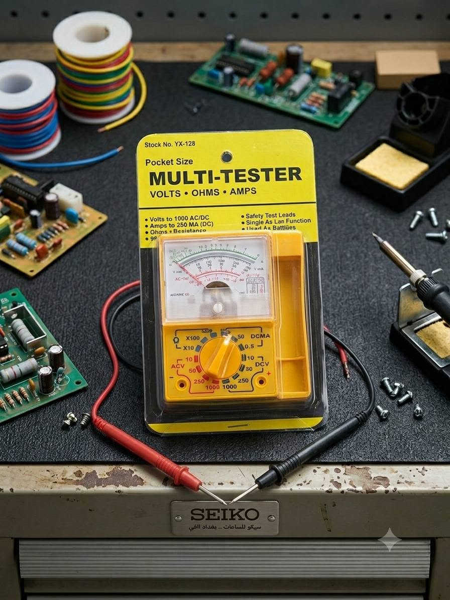 🔧 جهاز القياس المتعدد التناظري YX-128 (MULTI-TESTER) 🔧
جهاز عملي ومهم لكل فني كهرباء أو صيانة، يجمع بين الدقة والبساطة في الاستخدام، مناسب للأعمال الميدانية وورش التصليح.
✨ المميزات:
يقيس الجهد (Volts) بدقة عالية
يقيس التيار (Amps) بسهولة
يقيس المقاومة (Ohms)
تصميم صغير الحجم (Pocket Size) سهل الحمل
مناسب للاستخدام الميداني وورش الصيانة
يأتي مع مجسات اختبار (أحمر + أسود) جاهزة للاستخدام
⚡ جهاز مثالي للفنيين والهواة في مجال الإلكترونيات والكهرباء

📍 العنوان: بغداد – ساحة الرصافي – سوق الأمانة
🚚 التوصيل: متوفر لكل محافظات العراق
📞 للطلب والاستفسار:  ***********  واتساب
#سيروان_سيكو #Multimeter #YX128 #ادوات_كهربائية #صيانة_الكترونيات #اجهزة_قياس #Tools_Iraq
