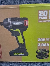 دريل امباكت بالكارتون ROCKWELL بروشلز بطارية 20 فولت  عدد 2 وشاحن  دري...
