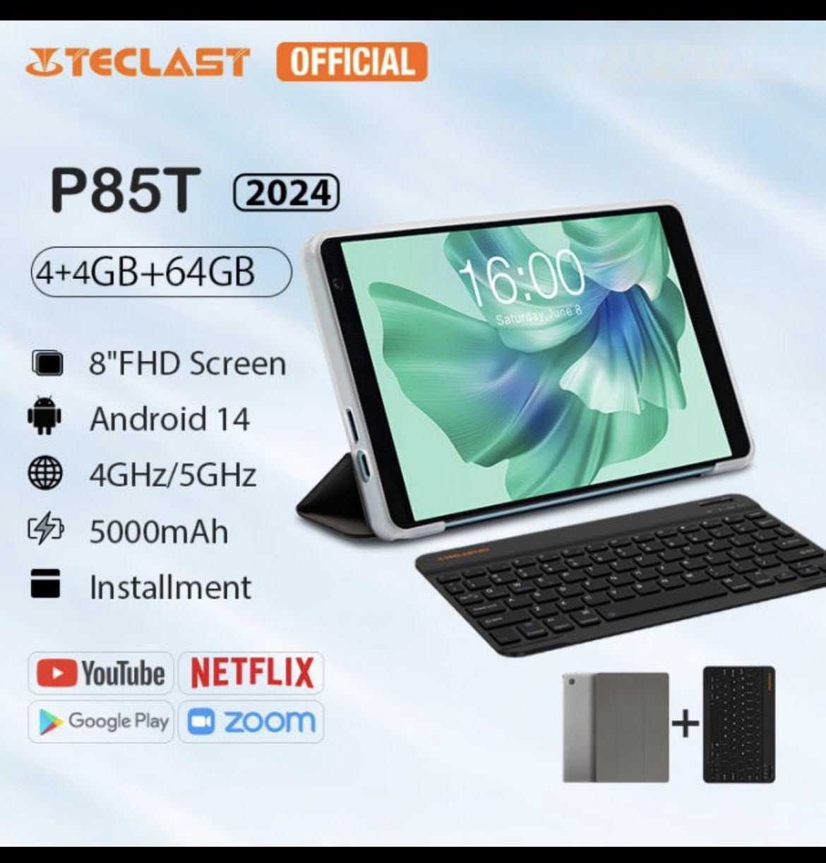 ⸻
🔥 تابلت Teclast P85T – كامل مع جميع الملحقات! 🔥

يأتي مع الحافظة، لوحة المفاتيح، والشاحن وكل ملحقاته الأصلية لتجربة استخدام كاملة ومتكاملة.

استمتع بتجربة سلسة وممتعة مع تابلت Teclast P85T – الخيار الأمثل للتصفح، التعليم، ومشاهدة الفيديو بجودة عالية!

✅ المواصفات الرئيسية:
 • شاشة 8 بوصات IPS بدقة 1280×800 – ألوان واضحة وزوايا مشاهدة واسعة.
 • معالج ثماني النواة Allwinner A523 لأداء سريع في التطبيقات اليومية.
 • ذاكرة 4 GB RAM + تخزين داخلي 64 GB مع إمكانية توسعة حتى 1 TB.
 • نظام تشغيل Android 13/14 مع دعم تحديثات مستقبلية.
 • اتصال Wi‑Fi مزدوج التردد + Bluetooth لتجربة سلسة ومتعددة الاستخدامات.
 • بطارية قوية 5000 mAh تدوم لساعات طويلة.
 • دعم Google Widevine L1 لمشاهدة الفيديوهات بجودة عالية.

✨ مميزات إضافية:
 • تصميم معدني أنيق وخفيف الوزن.
 • مناسب للطلاب، الأطفال، والعمل اليومي الخفيف.
 • شحن سريع عبر USB‑C.

💰 سعر مميز مقابل الأداء والجودة!

📌 اجعل كل لحظة تجربة ممتعة مع Teclast P85T – كامل ملحقاته!


**إذا كنت صاحب هذا الإعلان وتريد حذفه لأي سبب، رجاءا أرسل رسالة إلى الدعم الفني**