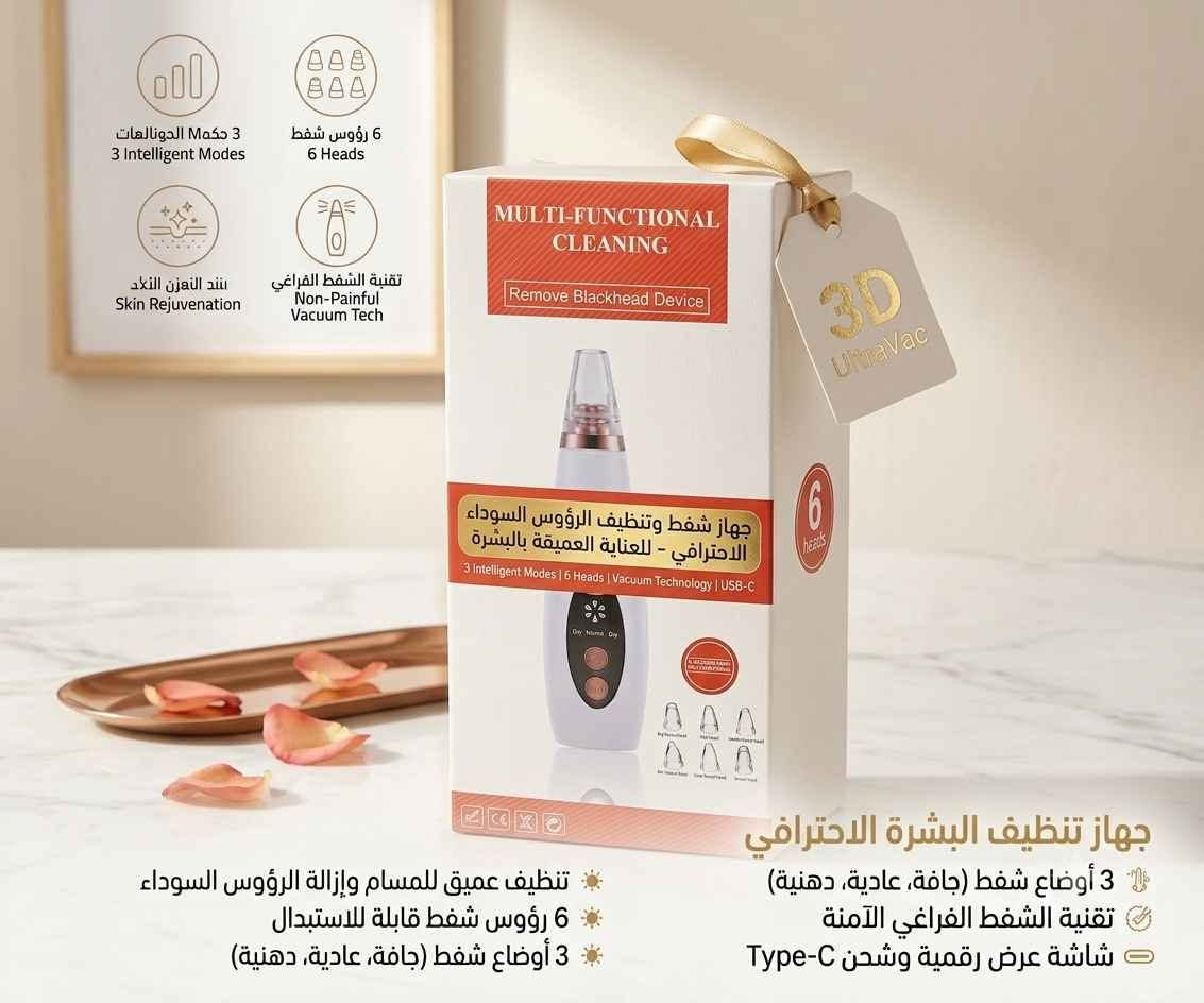 جهاز شفط وتنظيف الرؤوس السوداء الاحترافي - للعناية العميقة بالبشرة

الاستخدامات:

تنظيف المسام بعمق وإزالة الرؤوس السوداء والبيضاء والدهون الزائدة.

تقشير خلايا الجلد الميتة وتجديد حيوية البشرة.

شد الوجه وتخفيف الخطوط الدقيقة (تجاعيد العين والفم).

تحسين مرونة الجلد وتنشيط الدورة الدموية في الوجه.

المميزات:

3 أوضاع ذكية: مخصص لثلاث أنواع من البشرة (الجافة Dry، العادية Neutral، والدهنية Oily) لضمان شفط آمن وفعال.

6 رؤوس قابلة للاستبدال: تتضمن رؤوساً دائرية كبيرة للشفط القوي، ورؤوساً صغيرة للبشرة الحساسة، ورأساً بيضاوياً لشد الجلد وتنعيم الخطوط.

تقنية الشفط الفراغي (Vacuum): يوفر تنظيفاً عميقاً بدون ألم أو جروح، وبدون استخدام مواد كيميائية.

شاشة عرض رقمية: تظهر حالة البطارية ووضع الشفط المختار بوضوح.

شحن USB: الجهاز يعمل بالبطارية وقابل للشحن عن طريق وصلة Type-C المرفقة.

محتويات الكارتون:

1 × جهاز تنظيف البشرة الرئيسي.

6 × رؤوس شفط متنوعة المهام.

1 × كابل شحن USB (Type-C).

دليل التعليمات المصور.

الملاحظات:

يُنصح بتبخير الوجه أو استخدام منشفة دافئة قبل الاستخدام لفتح المسام وضمان أفضل النتائج.

لا يجب ترك الجهاز في مكان واحد طويلا لتجنب حدوث كدمات أو احمرار.

القياسات:

قياس الكارتون: 9 (طول) × 5 (عرض) × 19 (ارتفاع) سم.

طول السلك: 50 سم. البصرة, العراق


**إذا كنت صاحب هذا الإعلان وتريد حذفه لأي سبب، رجاءا أرسل رسالة إلى الدعم الفني**