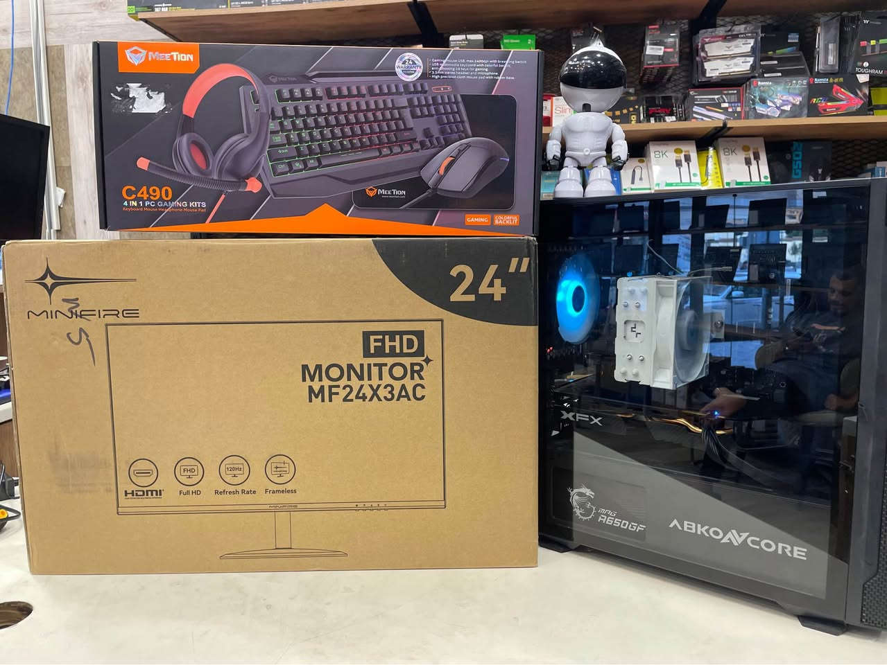 OFFER 1 

CPU R5 5600
MB B450 ASUS PRIME  4 SLOT 
RAM 16 GB DDR4 CORSIER 3200 
HARD 500GB SSD NVME 
COOLER DEEPCOOL AG400
PSU  MSI MPG MODLER 650 GOLD 
GPU RX 580 8GB XFX 
CASE 4 FAN RGB 

BUNDLE KEYBOARD MOUSE  HEADSET 
MOUSEPAD

MONITOR MINIFIRE 24 INCH FHD 120HZ 

940,000

CPU R5 5600
MB B450 ASUS PRIME  4 SLOT 
RAM 16 GB DDR4 CORSIER 3200 
HARD 500GB SSD NVME 
COOLER DEEPCOOL AG400
PSU  MSI MPG MODLER 650 GOLD 
GPU RTX 2060 PALIT 12GB NEW  1 Year Warranty 
CASE 4 FAN RGB 

BUNDLE KEYBOARD MOUSE  HEADSET 
MOUSEPAD

MONITOR MINIFIRE 24 INCH FHD 120HZ 
6 months warranty 

1,170,000 أربيل, العراق


**إذا كنت صاحب هذا الإعلان وتريد حذفه لأي سبب، رجاءا أرسل رسالة إلى الدعم الفني**