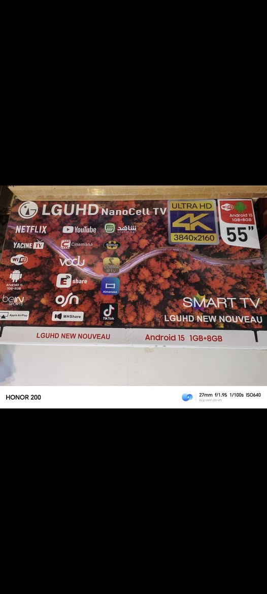 سلام عليكم
شاشه حجم 55
نوع LG UHD
دقه كلش حلوه وراقيه الوان حلوه كلش
معه برنامج يشغل جميع مباريات بين سبورت قنوات
تحكم كلش سلس وسريع يوتيوب كلش سريع
سينمانا
الشاشه حديثه اندرويد 15 احدث اصدار
سعره 300  الف
مكاني بغداد مدينه الصدر
*********** هاتف واتساب
