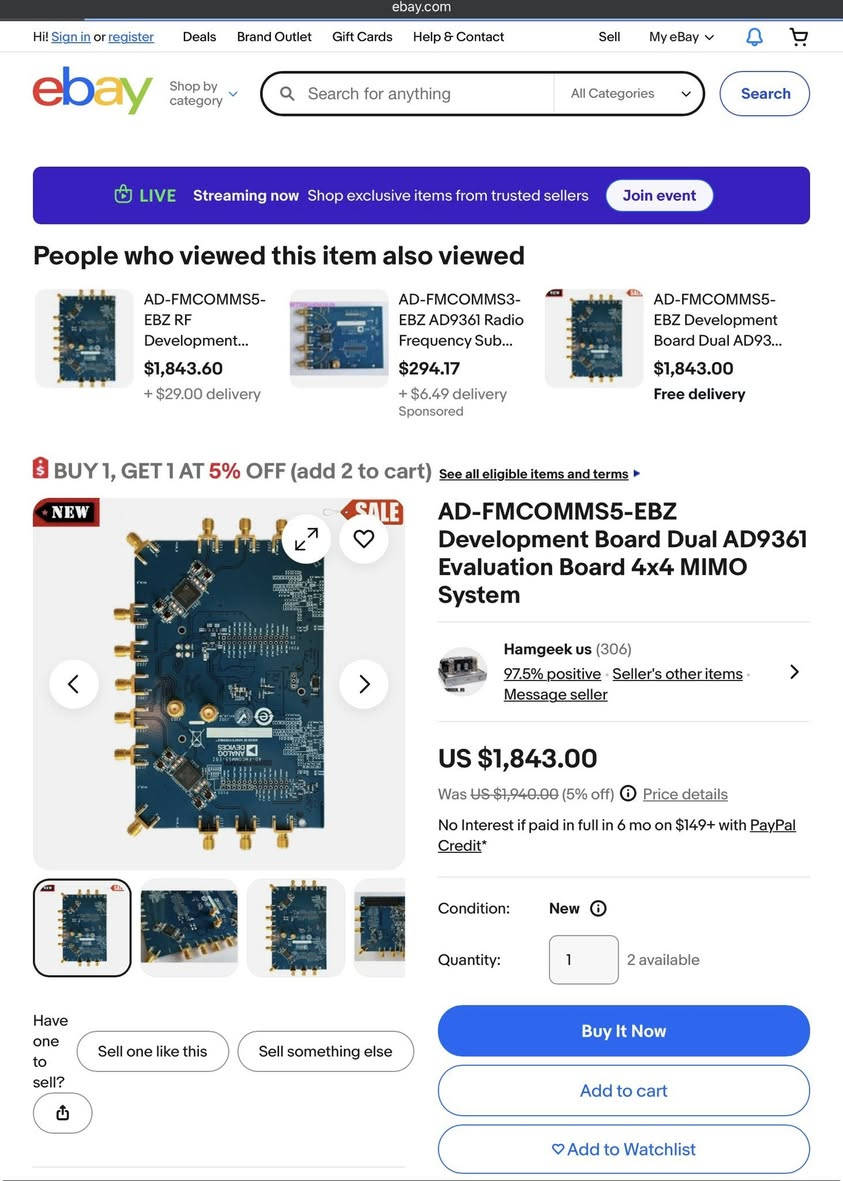 لوحة SDR احترافية للمختبرات والبحث في الرادارات والاتصالات اللاسلكية العسكرية، تدعم 4x4 MIMO بأربع قنوات إرسال وأربع استقبال، مع نطاق ترددي واسع لتجارب LTE، 5G، WLAN، وغيرها من تطبيقات SDR المتقدمة  بموديل ad-fmcomms5-eb 4x4 mimo امريكية الصنع
للاستسفسار خاص


**إذا كنت صاحب هذا الإعلان وتريد حذفه لأي سبب، رجاءا أرسل رسالة إلى الدعم الفني**