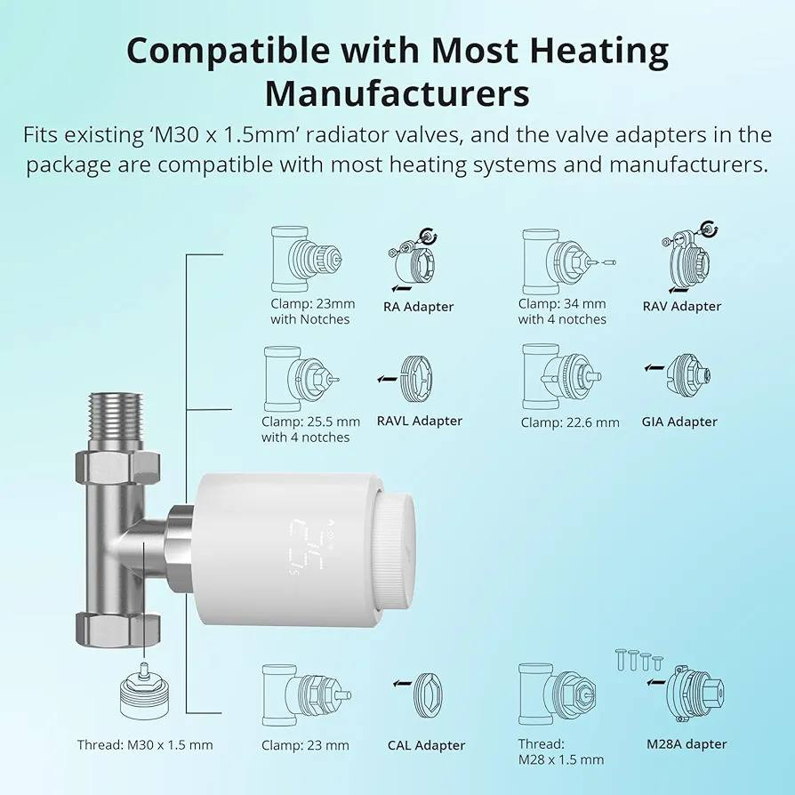 English  |  کوردی  |  عربي 

اسم المنتج: منظم حرارة ذكي للتدفئة بتقنية Zigbee من SONOFF متوافق مع Alexa/Google
العلامة التجارية: SONOFF
اللون: أبيض 
العدد: 1
الحالة: جديد 
السعر: 17 الف دينار

متوفر توصيل لكل أنحاء العراق 🚕🚀🌀

⛔ مواصفات المنتج:-

متوافق مع معظم الصمامات: يتوافق منظم حرارة الرادياتير TRVZB مع صمامات الرادياتير الموجودة بمقاس "M30 × 1.5 مم"، ويمكن تركيبه مباشرةً أو باستخدام محولاتنا على معظم صمامات الرادياتير، ويأتي مزودًا بـ 6 محولات، و3 صمامات (RA/RAV/RAVL)، وصمام Caleffi، وصمام Giacomini، وصمام بمقاس سن M28 × 1.5 مم.

تحكم ذكي: يتميز منظم حرارة الرادياتير SONOFF Zigbee بمجموعة متنوعة من الوظائف الذكية، بما في ذلك التحكم عن بُعد عبر تطبيق ewelink، وضبط الجداول الزمنية، والتحكم الجماعي، والاستعلام عن البيانات التاريخية، وغيرها.

توفير الطاقة: اضبط درجة الحرارة المثلى لتوفير الطاقة. يمكن لمنظم الحرارة الذكي جدولة درجة الحرارة والوقت عبر تطبيق ewelink. يمكن تفعيل وظيفة استشعار النوافذ لإيقاف تشغيل المدفأة تلقائيًا عند فتح النافذة للتهوية لتجنب التدفئة غير الضرورية.

البيانات التاريخية: من خلال مراجعة سجل الاستخدام، يمكنك تحديد استهلاك التدفئة اليومي/الأسبوعي/الشهري ومعرفة كيفية استخدام منظم الحرارة في حياتك اليومية، كما يدعم مراجعة البيانات التاريخية لمدة تصل إلى 6 أشهر.

 ملاحظة: هذا الجهاز مطلوب للاستخدام مع موزع Zigbee، الذي يدعم بروتوكول Zigbee 3.0. ومن الأمثلة على ذلك: SONOFF NSPanel Pro وZB Bridge Pro وihost وZBDongle-E. كما أن منظمات الحرارة الذكية متوافقة مع Alexa/Home Assistant.
----------------------------------------------------------

ناوی بەرهەم: گەرمکەرەوەی گەرمکەرەوەی زیرەکی SONOFF Zigbee لەگەڵ ئەلێکسا/گوگڵ دەگونجێت
 مارکە: SONOFF
 ڕەنگ: سپی
 بڕی: 1
 مەرج: نوێ
 نرخ: 17 هەزار دیناری عێراقی

 گەیاندن لە سەرتاسەری عێراق بەردەستە 🚕🚀🌀

 ⛔ تایبەتمەندییەکانی بەرهەم:

 لەگەڵ زۆربەی وەلڤەلەکاندا دەگونجێت: گەرمکەرەوەی ڕادیاتۆر TRVZB لەگەڵ وەلڤەلی ڕادیاتۆری M30 x 1.5 ملم کە ئێستا هەیە دەگونجێت.  دەتوانرێت ڕاستەوخۆ یان بە ئەداپتەرەکانمان لەسەر زۆربەی وەلڤەلەکانی ڕادیاتۆر دابنرێت.  6 ئەداپتەری لەگەڵدایە و 3 ڤاڵڤ (RA/RAV/RAVL) و ڤاڵڤێکی کالێفی و ڤاڵڤێکی جیاکۆمینی و ڤاڵڤێکی M28 x 1.5 ملم بە بڕبڕەدار.

  کۆنترۆڵی زیرەک: گەرمکەرەوەی ڕادیاتۆری SONOFF Zigbee تایبەتمەندی چەندین کارایی زیرەکی هەیە، لەوانە کۆنترۆڵی دوور لە ڕێگەی ئەپی ewelink، خشتەی کار، کۆنترۆڵی گروپ، پرسیاری داتا مێژووییەکان و زۆر شتی تر.

 پاشەکەوتکردنی وزە: پلەی گەرمی گونجاو دابنێ بۆ پاشەکەوتکردنی وزە.  گەرمکەرەوەی زیرەک دەتوانێت لە ڕێگەی ئەپی ewelink پلەی گەرمی و کات دیاری بکات.  دەتوانرێت کارایی هەستەوەری پەنجەرە چالاک بکرێت بۆ ئەوەی بە شێوەیەکی ئۆتۆماتیکی گەرمکەرەوەکە بکوژێنێتەوە کاتێک پەنجەرەیەک دەکرێتەوە بۆ هەواگۆڕکێ، ئەمەش ڕێگری دەکات لە گەرمبوونی ناپێویست.

 داتا مێژووییەکان: بە پێداچوونەوە بە مێژووی بەکارهێنان، دەتوانیت بەدواداچوون بۆ بەکارهێنانی گەرمکەرەوەی ڕۆژانە و هەفتانە و مانگانە بکەیت و بزانیت چۆن گەرمکەرەوە لە ژیانی ڕۆژانەتدا بەکاردەهێنرێت.  هەروەها پشتگیری لە بینینی داتا مێژووییەکان دەکات بۆ ماوەی ٦ مانگ.

 تێبینی: ئەم ئامێرە پێویستی بە ناوەندێکی Zigbee هەیە کە پشتگیری لە پرۆتۆکۆڵی Zigbee 3.0 بکات.  نموونە لەوانە SONOFF NSPanel Pro و ZB Bridge Pro و ihost و ZBDongle-E.  هەروەها گەرمکەرەوەی زیرەک لەگەڵ ئەلێکسا/ یاریدەدەری ماڵەوە دەگونجێت.

 ------

Product Name: SONOFF Zigbee Smart Heating Thermostat Compatible with Alexa/Google
Brand: SONOFF
Color: White
Quantity: 1
Condition: New
Price: 17,000 Iraqi Dinars

Delivery available throughout Iraq 🚕🚀🌀

⛔ Product Specifications:

Compatible with most valves: The TRVZB radiator thermostat is compatible with existing M30 x 1.5 mm radiator valves. It can be installed directly or with our adapters on most radiator valves. It comes with 6 adapters, 3 valves (RA/RAV/RAVL), a Caleffi valve, a Giacomini valve, and an M28 x 1.5 mm threaded valve.

 Smart Control: The SONOFF Zigbee radiator thermostat features a variety of smart functions, including remote control via the ewelink app, scheduling, group control, historical data queries, and more.

Energy Saving: Set the optimal temperature to save energy. The smart thermostat can schedule temperature and time via the ewelink app. The window sensor function can be activated to automatically turn off the heater when a window is opened for ventilation, preventing unnecessary heating.

Historical Data: By reviewing the usage history, you can track your daily, weekly, and monthly heating consumption and see how the thermostat is used in your daily life. It also supports viewing historical data for up to 6 months.

Note: This device requires a Zigbee hub that supports the Zigbee 3.0 protocol. Examples include the SONOFF NSPanel Pro, ZB Bridge Pro, ihost, and ZBDongle-E. Smart thermostats are also compatible with Alexa/Home Assistant.

-------------------------------------------------------- ...


**إذا كنت صاحب هذا الإعلان وتريد حذفه لأي سبب، رجاءا أرسل رسالة إلى الدعم الفني**