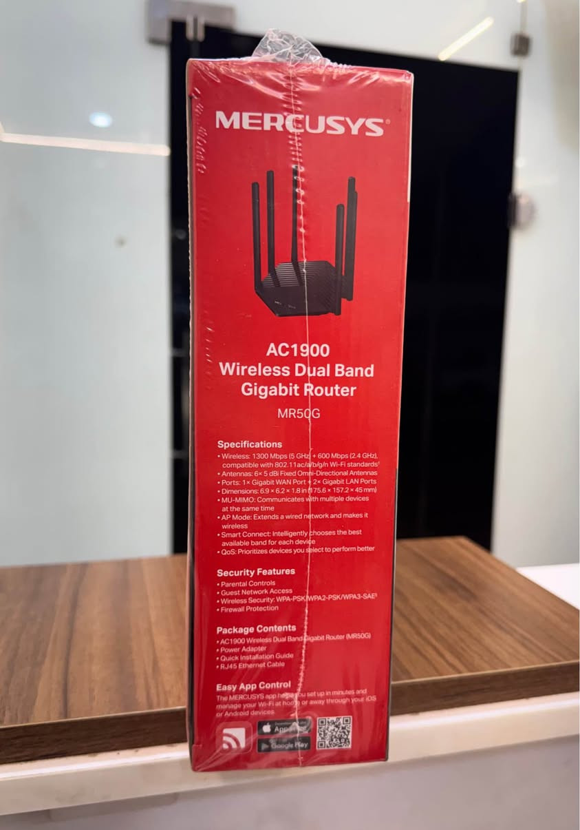 السلام عليكم
Mercusys AC1900 wireless dual band gigabit router 
المواصفات
يمتاز الراوتر بسرعات ممتازة تصل الى 1300 ميغابت بالثانية (حسب نوع الاشتراك) 
يعمل بشكل ممتاز مع جميع انواع الاشتراكات سواء كانت المشروع الوطني او الutv او الابراج بسبب وجود الdual band او الشبكتين
شبكة 2.4G
شبكة 5G
السعر 60,000 دينار
للاستفسار اتصل على الرقم التالي
*********** سجاد
او نورونا في مكتبنا
مكتب السويس العنوان
الشعب شارع اسواق ابو علي مقابيل مدرسة المشراق و مجاور منفذ احمد الغراوي بغداد, العراق

