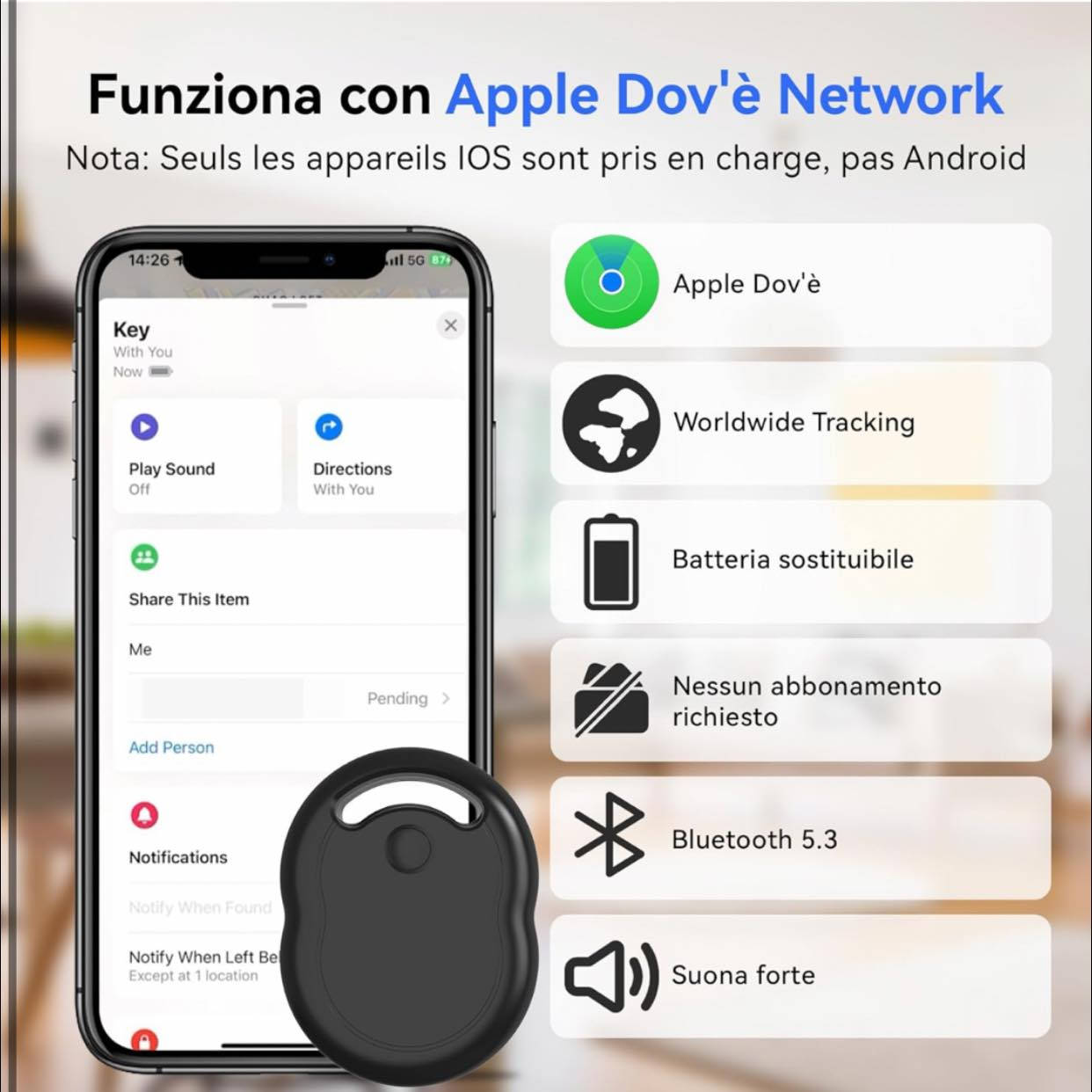 هذا المنتج عبارة عن مجموعة أجهزة تتبع ذكية، تشبه في وظيفتها أجهزة AirTag، تستخدم لتحديد موقع الأغراض المفقودة مثل المفاتيح أو الحقائب عبر البلوتوث وتطبيق الهاتف. 
متوافقة مع أجهزة Apple: تعمل مع تطبيق "Find My" على أجهزة iOS. 
الوظيفة: تساعد في تحديد موقع العناصر المفقودة بدقة. 
المميزات: تحتوي على جرس مدمج للإشعارات الصوتية وميزات لحماية الخصوصية. 
استخدامات متعددة: يمكن وضعها في المحفظة، الحقيبة، أو تعليقها مع المفاتيح.( 4) قطع
السعر 35


**إذا كنت صاحب هذا الإعلان وتريد حذفه لأي سبب، رجاءا أرسل رسالة إلى الدعم الفني**