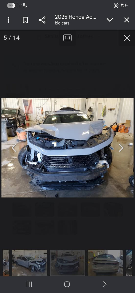 السلام عليكم للبيع فقط هوندا اكورد هايبرد وارد أمريكي موديل 2025 محرك 2000 حادثها موضوح بالصوره مبدل بنيد وجاملغات فقط بدون شواصي  راديترات مي غاز تبريد كله بلادي شركه ماشيه 4000 ميل فول مواصفات السعر 185 للإستفسار ***********
