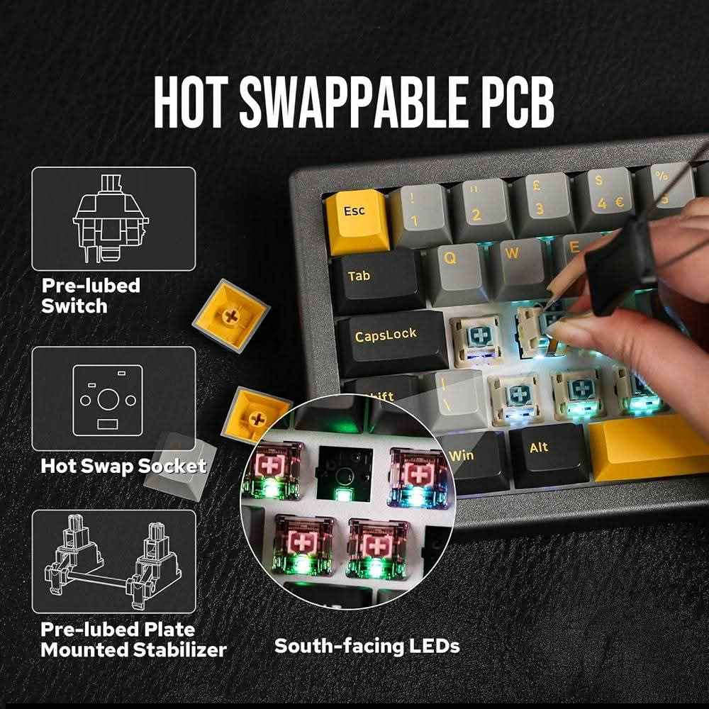 ⌨️ تصميم Gasket Mount احترافي يمنحك صوت أنظف وإحساس كتابة أنعم من أنظمة التثبيت التقليدية، مما يقلل تعب اليد أثناء الاستخدام الطويل سواء للألعاب أو الطباعة.
🔋 ثلاثة أوضاع اتصال تدعم Bluetooth 5.0 و2.4GHz اللاسلكي إضافة إلى كابل USB-C، مع بطارية قوية 3000mAh لتجربة مرنة وسريعة بدون تأخير وسهولة تبديل بين الأجهزة.
🎮 حجم 65% مدمج (66 زر + مقبض تحكم) تصميم عملي يوفر المساحة مع الحفاظ على أهم الوظائف، خفيف وسهل الحمل ومناسب لجلسات اللعب الطويلة مع إضاءة RGB جذابة قابلة للتخصيص.
🔧 مفاتيح Hot-Swap وN-Key Rollover كامل يمكنك تغيير السويتشات بسهولة بدون لحام ومتوافق مع أغلب مفاتيح MX مثل Cherry وGateron وغيرها، مع تسجيل ضغطات دقيقة حتى عند الضغط على عدة أزرار معاً.
✨ أزرار PBT Double Shot وإضاءة RGB ديناميكية خامة قوية مقاومة للزيوت وتحافظ على لونها لفترة طويلة، مع مؤثرات إضاءة متعددة تضيف لمسة احترافية وجمالية لإعدادك. بغداد, العراق


**إذا كنت صاحب هذا الإعلان وتريد حذفه لأي سبب، رجاءا أرسل رسالة إلى الدعم الفني**