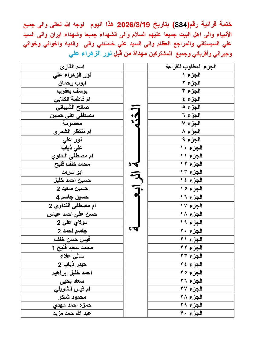الختمات القرآنية الأسبوعية
بسم الله الرحمن الرحيم

﴿ إِنَّ هَذَا الْقُرْآنَ يَهْدِي لِلَّتِي هِيَ أَقْوَمُ وَيُبَشِّرُ الْمُؤْمِنِينَ الَّذِينَ يَعْمَلُونَ الصَّالِحَاتِ أَنَّ لَهُمْ أَجْرًا كَبِيرًا ﴾  سورة الإسراء، الآية 9

للحجز أو الاستفسار، يُرجى مراسلة الصفحة أو التواصل مع أبو حسن على الرقم:📞 ***********

#القرآن_الكريم #الختمات_القرآنية #العتبة_العباسية #العتبة_الحسينية #العتبة_العلوية #العتبة_العسكرية #العتبة_الكاظمية #العتبة. #إهداء_الختمات #ثواب_وقربة #ختمات_قرآنية #نور_القرآن #اجر_وبركة #الامام_علي #السيدة_فاطمة #الامام_الحسن #الامام_الحسين #الامام_زين_العابدين #الامام_الباقر #الامام_الصادق #الامام_الكاظم #الامام_الرضا #الامام_الجواد #الامام_الهادي #الامام_العسكري #الامام_المهدي #معصومين #آل_البيت

#دار_القرآن_الكريم_قرى_الكيلوات

@الجميع
