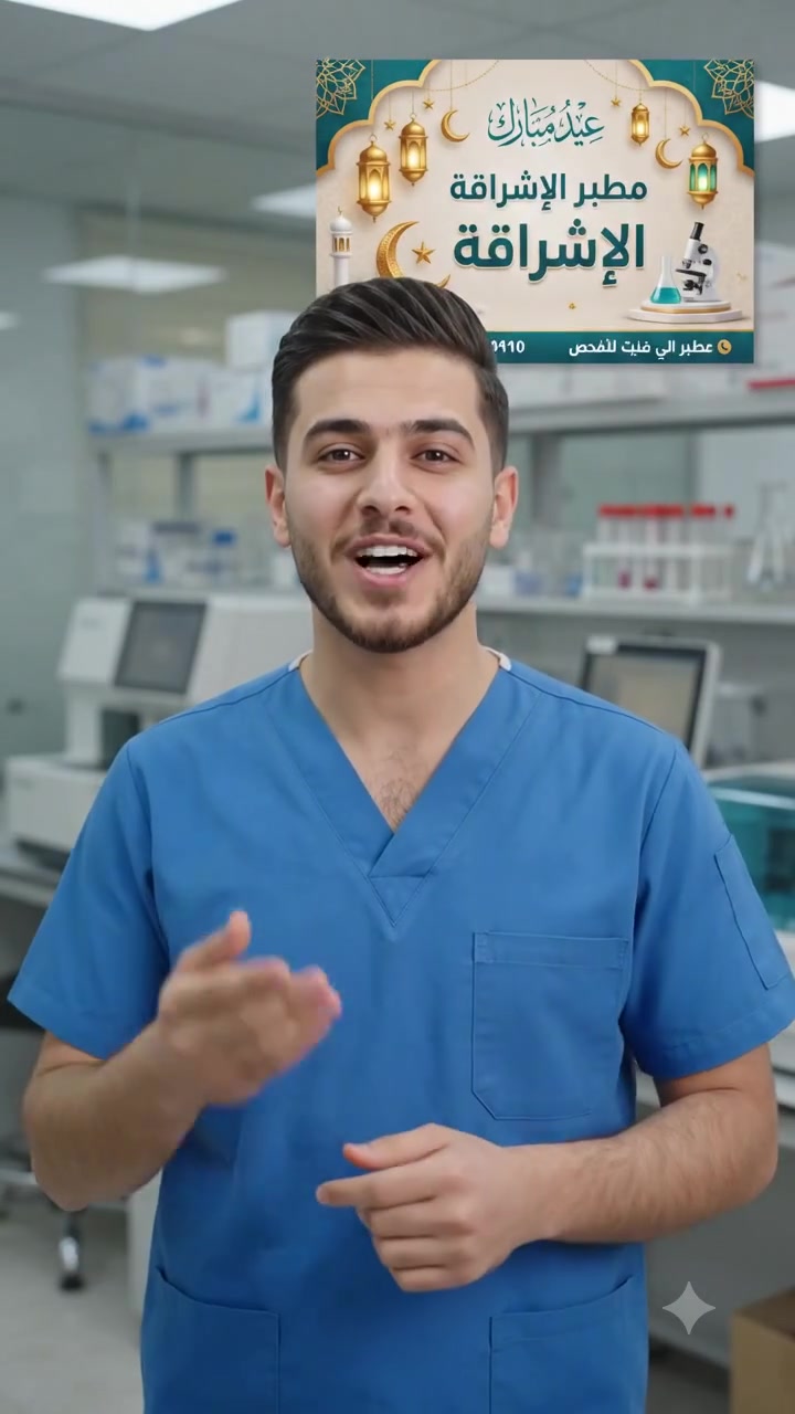 عيدكم مبارك وصحتكم بأمان مع مختبر الإشراقة! 🎉
بمناسبة قرب حلول 
       🎉 عيد الأضحى المبارك🎉، 
يعلن 
            🎉مختبر الإشراقة🎉
 للتحليلات المرضية والهرمونات 
عن إطلاق أقوى عروضه الطبية للاطمئنان على صحتكم وصحة عوائلكم بأسعار تنافسية وبأحدث الأجهزة المختبرية.🗓️ أيام العرض
الخميس، الجمعة، والسبت
التاريخ: 28 - 29 - 30 مايو 2026
💰 سعر الفحص الواحد داخل العرض5,000 دينار عراقي فقط!
🔬 الفحوصات المشمولة بالعرضفحص *السكر التراكمي (HbA1c) 🩸
*(فحص فيتامين دي Vitamin D3 ☀️*فحص صورة الدم الكاملة (CBC) 📊*فحص مخزون الحديد (Ferritin) 📦*فحص الالتهاب العام (CRP) 🛡️*فحص التهاب المفاصل (RF) 🦴*فحص الغدة الدرقية (T3) 🦋
*فحص الغدة الدرقية (T4) 🦋
*فحص الهرمون المحفز للغدة الدرقية (TSH) 🦋
*فحص وظائف الكلية مع أملاح داء النقرس (Urea, Creatinine & Uric Acid) 💎
📍 العنوان جلولاء - الشارع العام - الطابق الأرضي (نفس بناية عيادة الدكتور منار شاكر لطب الأسنان).
📞 للحجز والاستفسار تواصلوا معنا عبر الأرقام التالية:
***********
***********
***********
***********م
ختبر الإشراقة.. دقة في التشخيص، وعناية تستحقونها! ✨
#مختبر_الاشراقة #عرض_العيد #صحتكم_امانة
