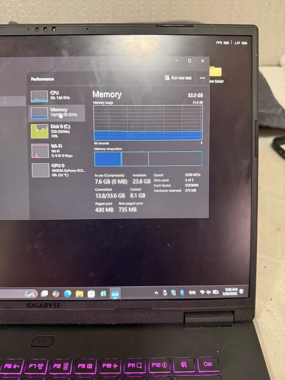 Gigabyte Gaming A16 (CWH)
i7-13620H (جيل 13)
RTX 5070 8GB
RAM 32GB DDR5
SSD 1TB NVMe
 شاشة 16” IPS 165Hz
السعر: 3 مليون الي يراسلني عليه اليوم اداري👍🏻😁🤍


**إذا كنت صاحب هذا الإعلان وتريد حذفه لأي سبب، رجاءا أرسل رسالة إلى الدعم الفني**