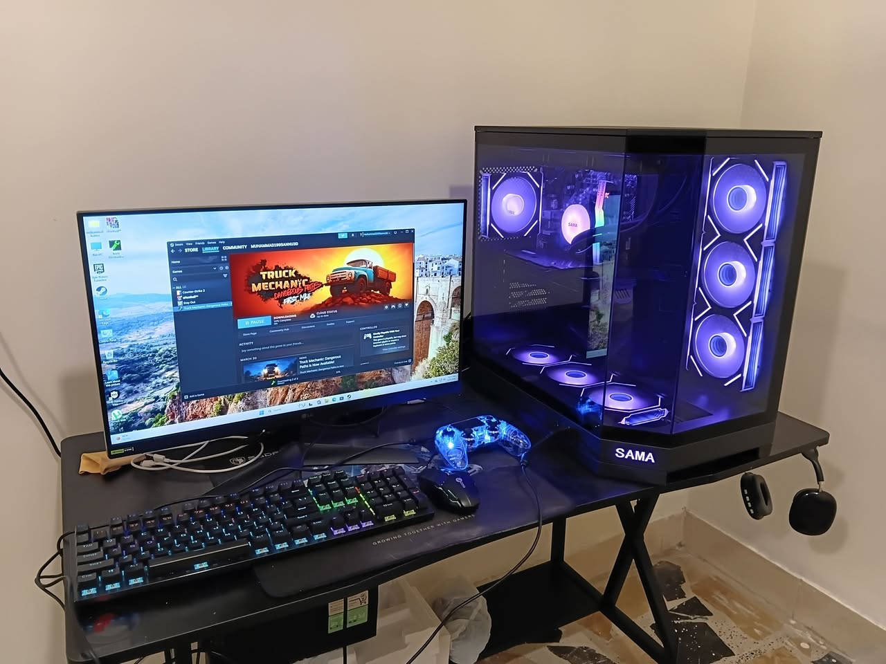 مرحبا 👋 
R5 5600x 
RX 6750 GRE 10GB ASUS 3 FAN 
RAM 16GB T FORCE 3600HZ
M.B B450 ASUS ARGB 
M.2 LEXAR 1TB GEN 3
PSU 650W DEEPCOOL 
مبرد مائي احترافي 
مع ماوس و كيبورد ميكانيكي اصلي مع جوستك 
مليون و100  *********** بغداد شارع فلسطين
