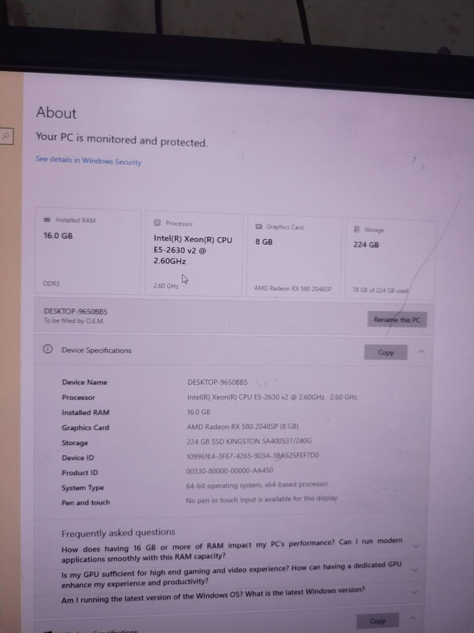 سلام عليكم حاسبه كامله الموصفات بل صوره سعر 350 تواصل واتساب فقط ***********
Xion E5. 2630 v2
كرت شاشه  RX 580   8 G
رام 16 DDR3 اربع قةع كل قطعه 4 G
Ssd240
Hhd 500
