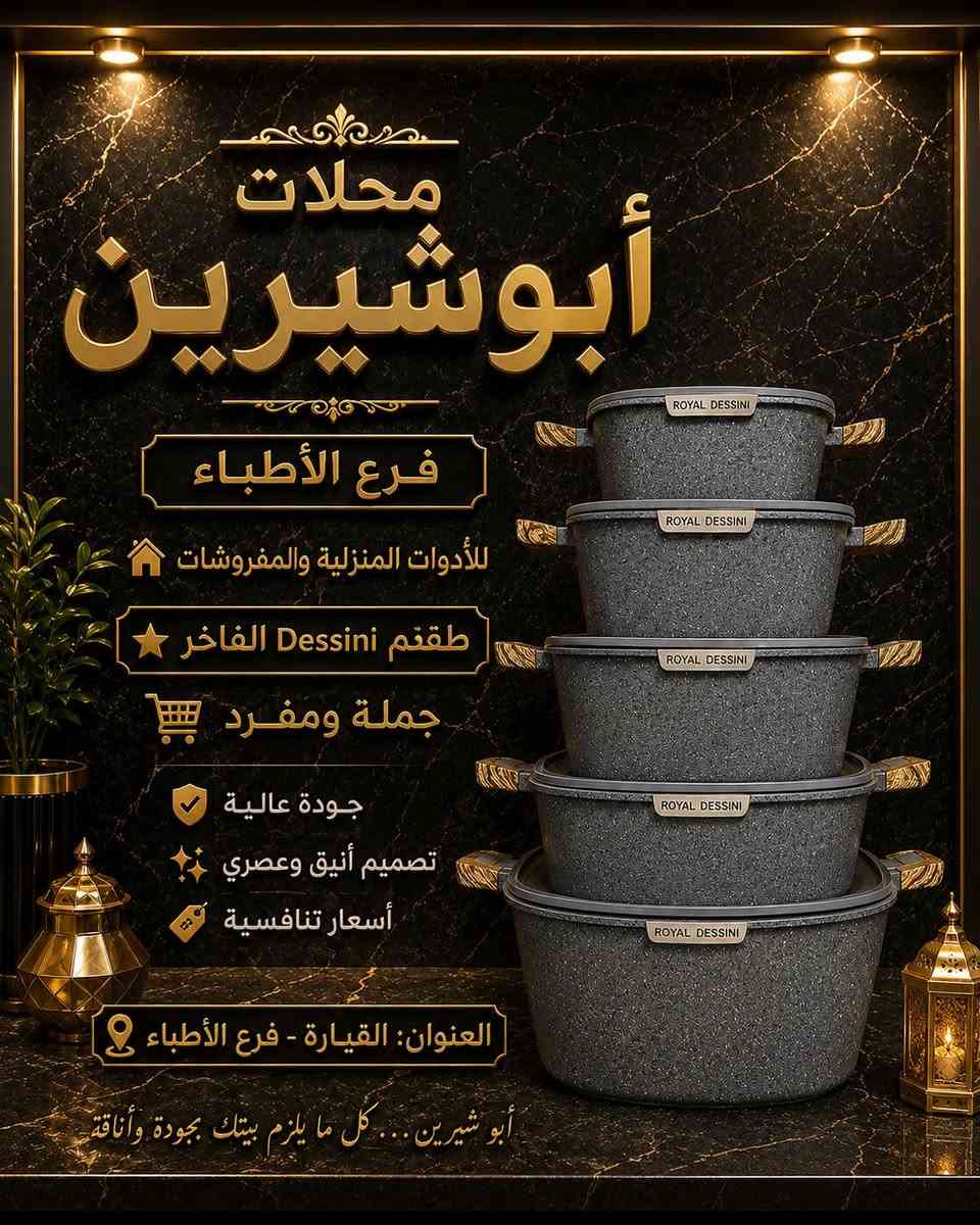 محلات أبو شيرين

للأدوات المنزلية
طقم Dessini الفاخر
جملة ومفرد

✨ جودة عالية
✨ أسعار تنافسية

العنوان: القيارة - فرع الأطباء


**إذا كنت صاحب هذا الإعلان وتريد حذفه لأي سبب، رجاءا أرسل رسالة إلى الدعم الفني**